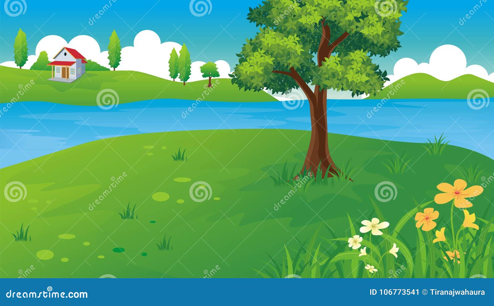 Cartoon Nature Landscape with Beautiful Scene Stock Vector