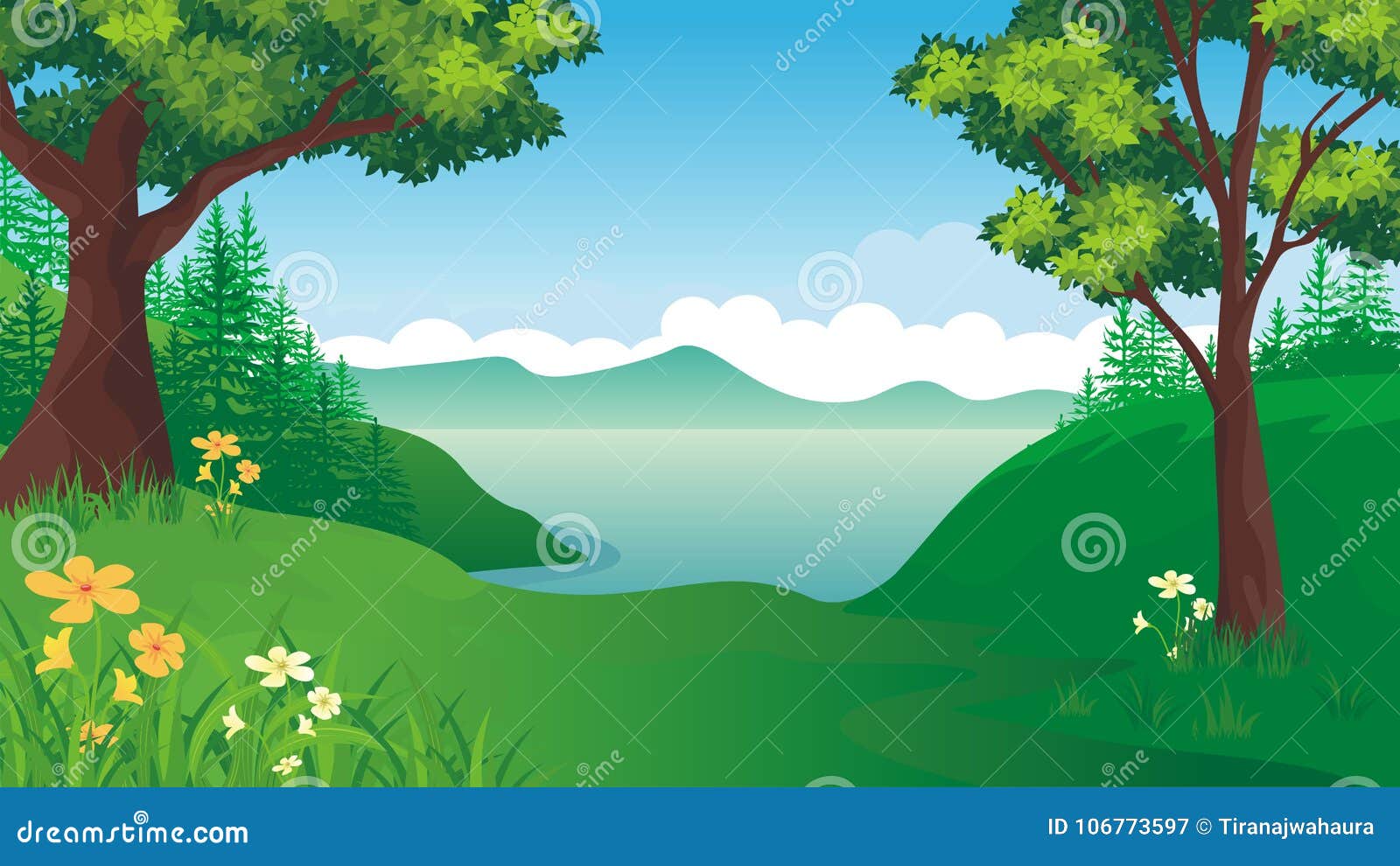 Cartoon Nature Landscape with Beautiful Scene Stock Vector