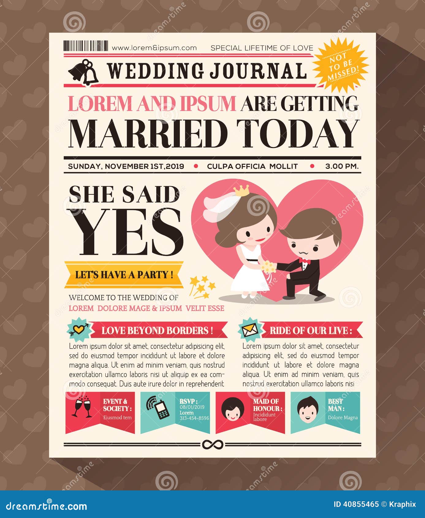 cartoon newspaper wedding invitation card 