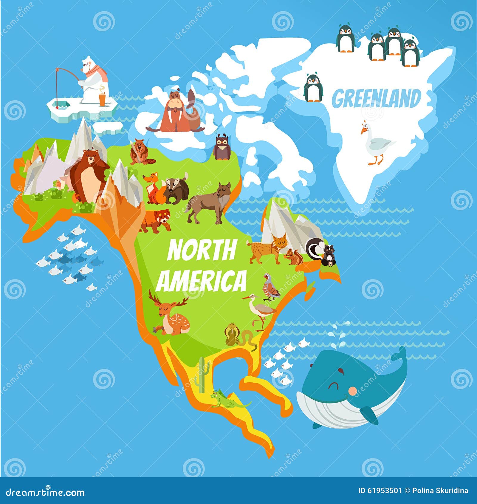 cartoon north america continent map