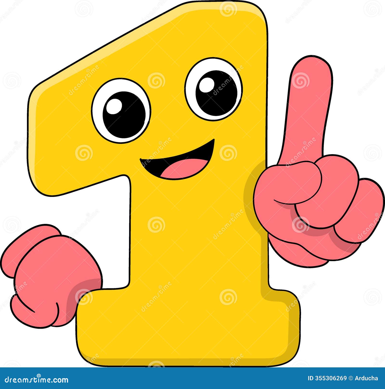 cartoon number one character with happy expression for promotional label