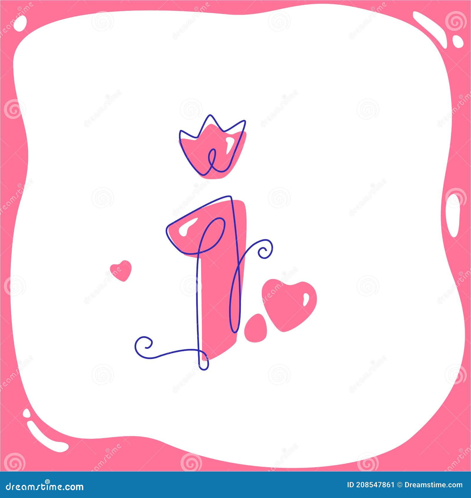 Cartoon Number One for Kids Birthday. Vector Line Art. Stock Vector