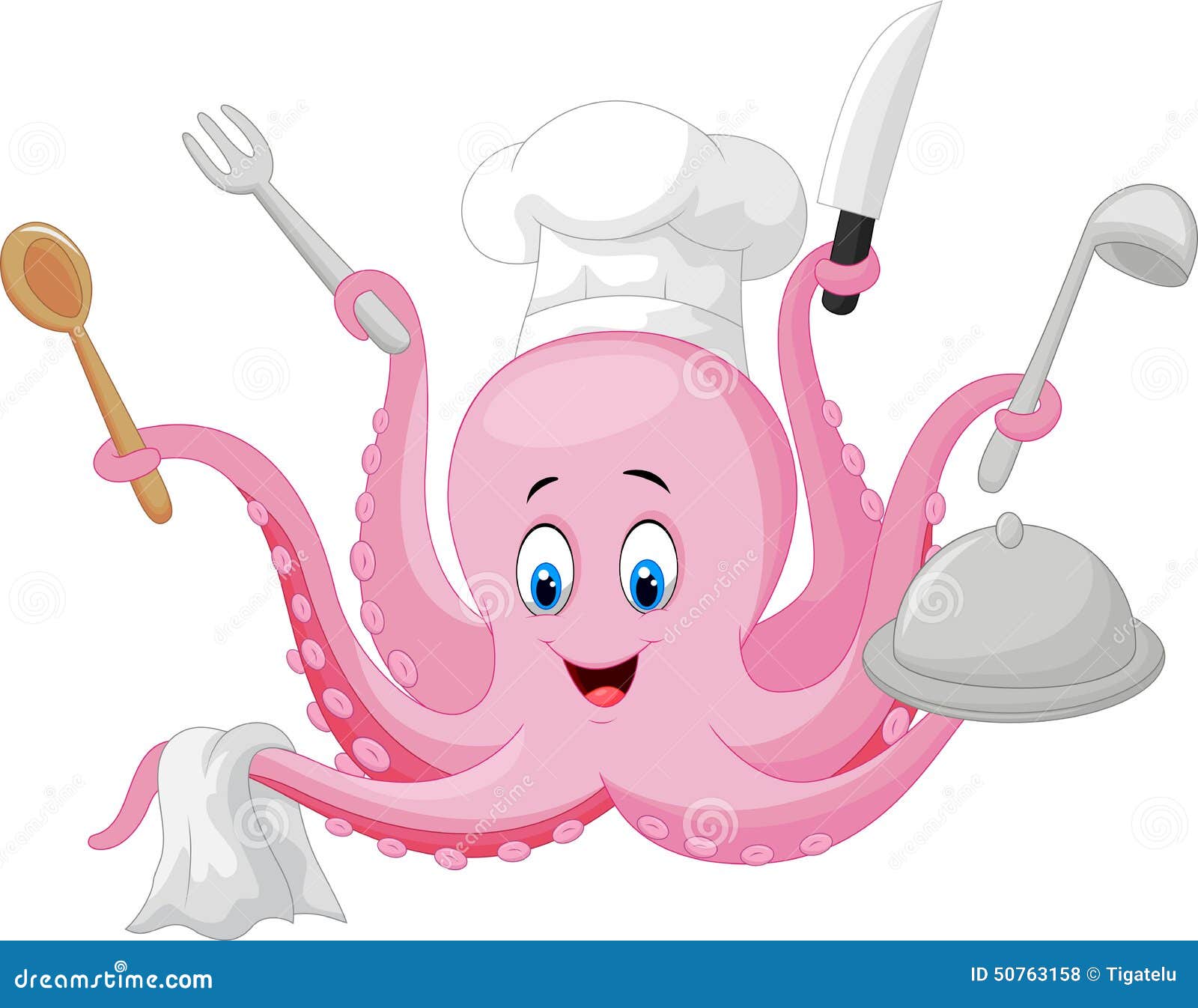 Cartoon Octopus Chef Holding Cooking Tools Stock Vector - Image: 50763158