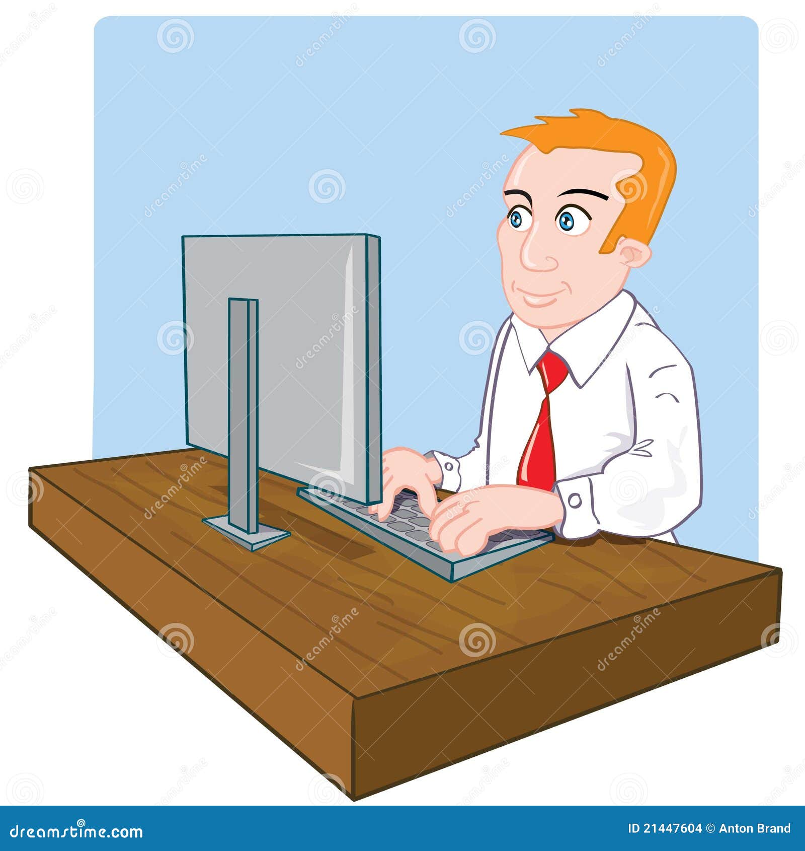 cartoon office worker his desk 21447604