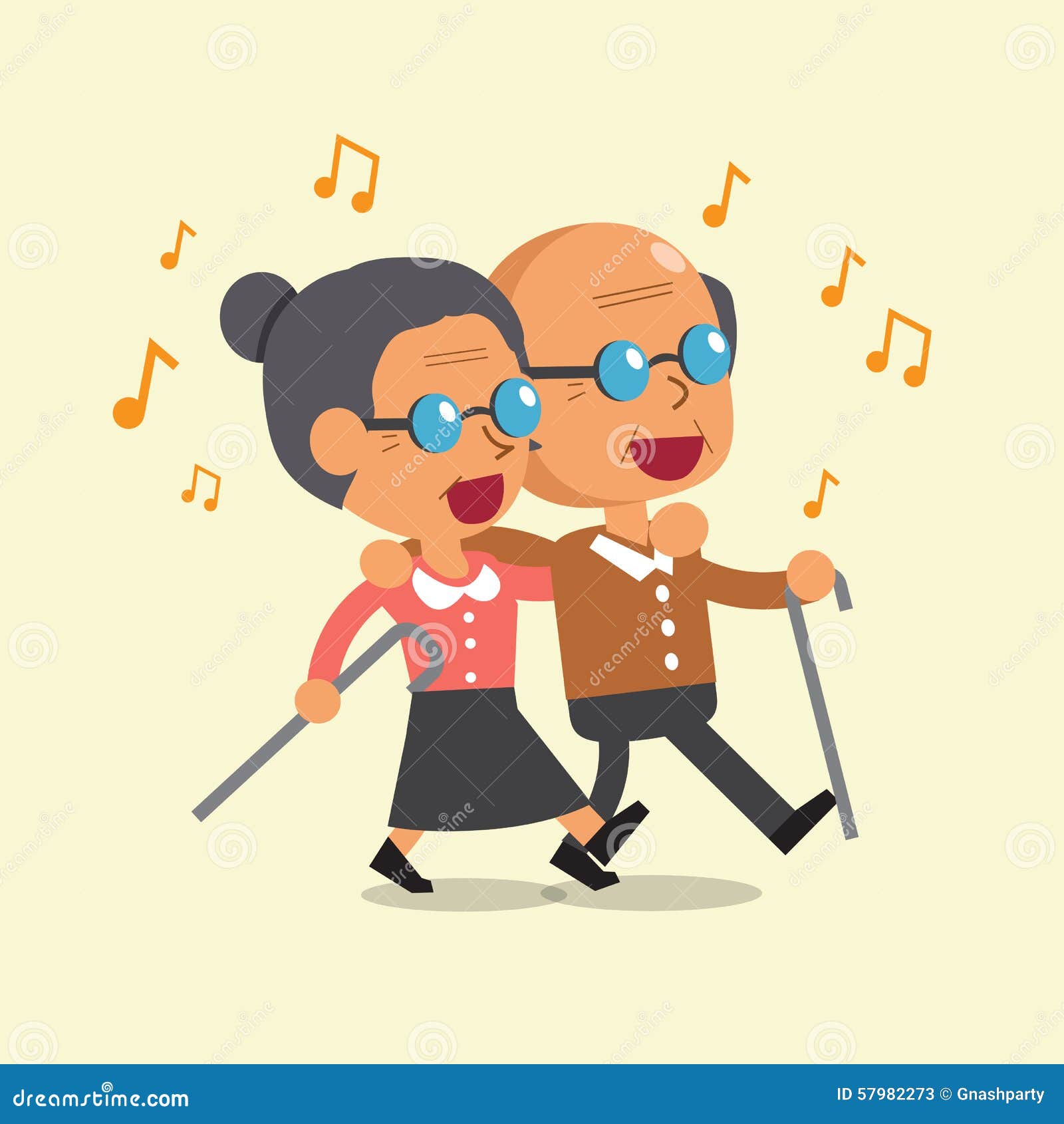 Cartoon Old Man And Old Woman Walking And Singing Together Stock Vector