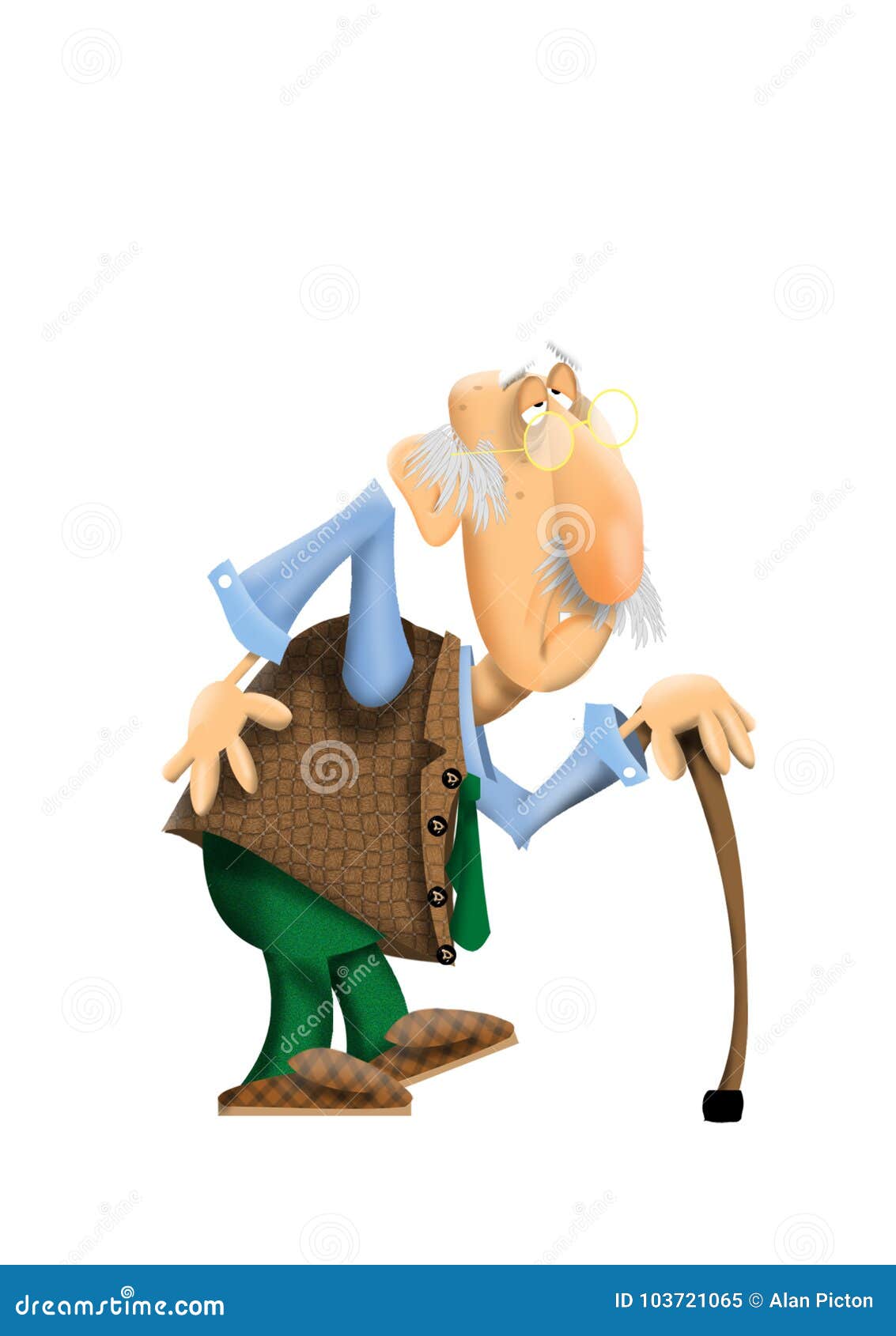 cartoon of very old man with a bad back