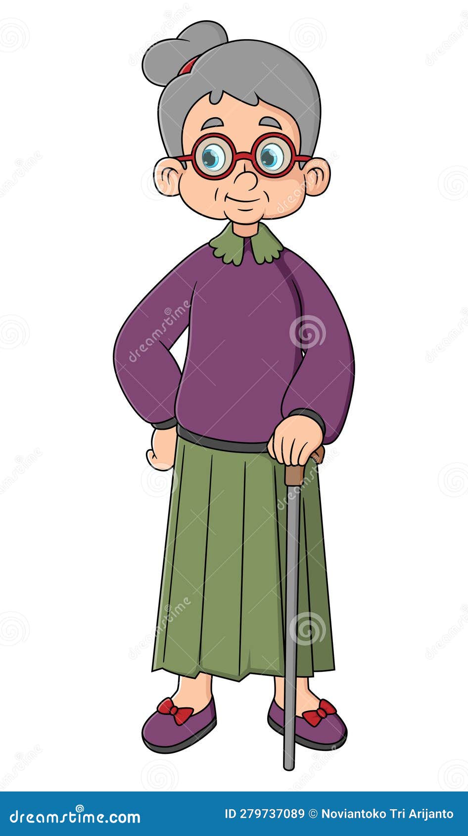 Cartoon Old Woman with a Cane Stock Vector - Illustration of family ...