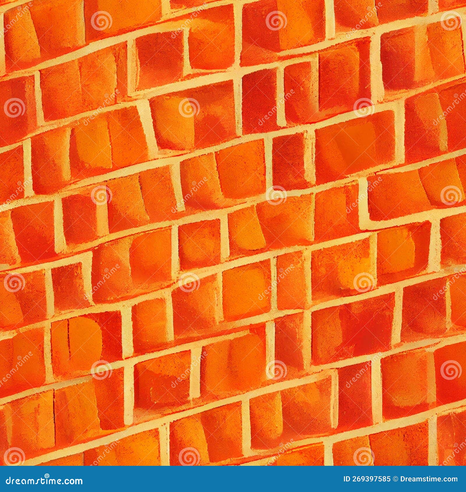 Cartoon Orange Brick Wall. Seamless Pattern Illustration Stock