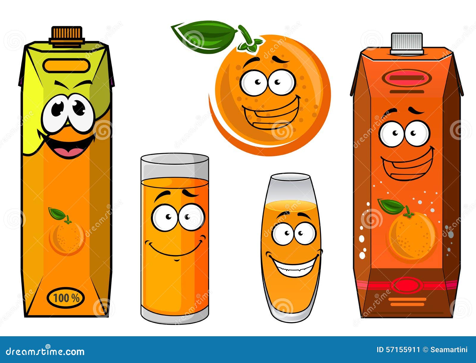 Cartoon Orange Juice Packs with Fruit Stock Vector - Illustration of food,  orange: 57155911