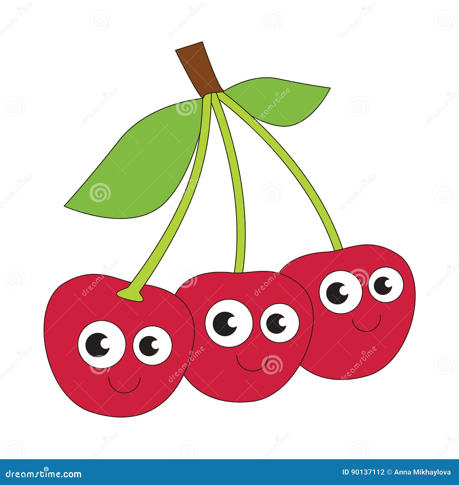 Two Red Cherries Outlined In Dark Outline Hand Drawing Clip Art. Paired