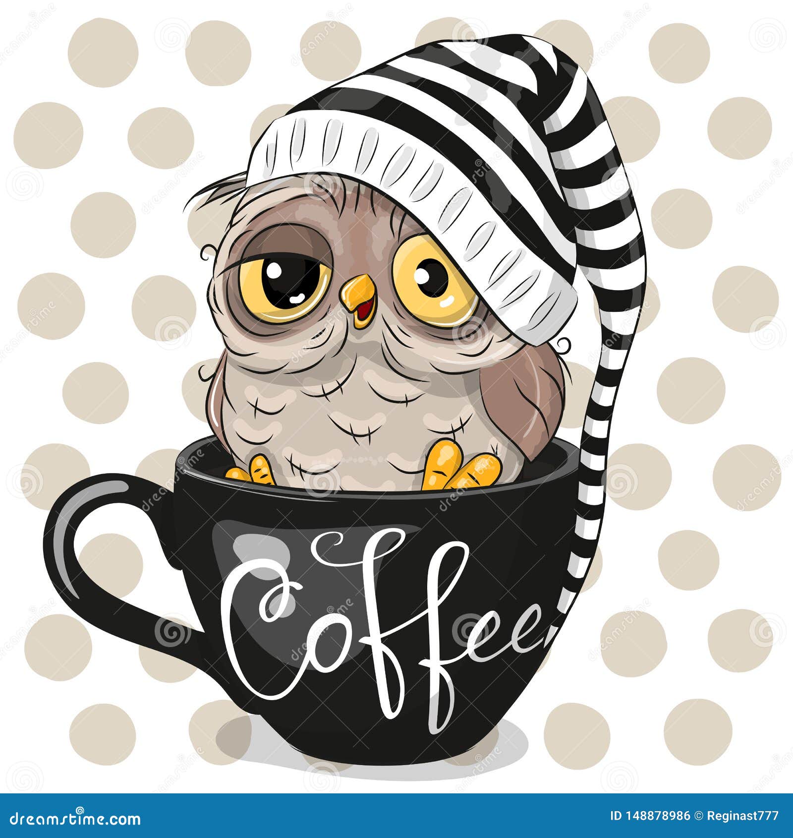 cartoon owl is sitting in a cup of coffee