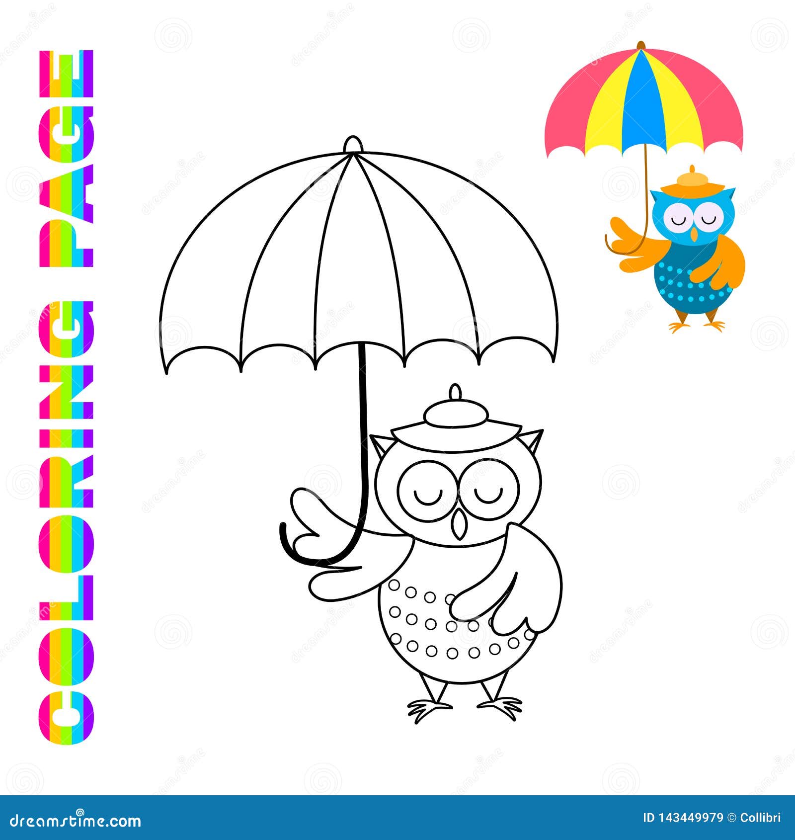 Download Cartoon Owl Under Umbrella. Stock Vector - Illustration of ...