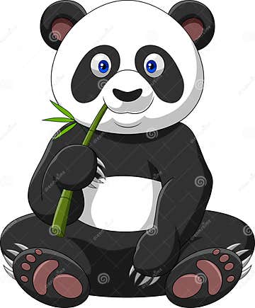 Cartoon Panda Eating Bamboo Stock Vector - Illustration of animal ...