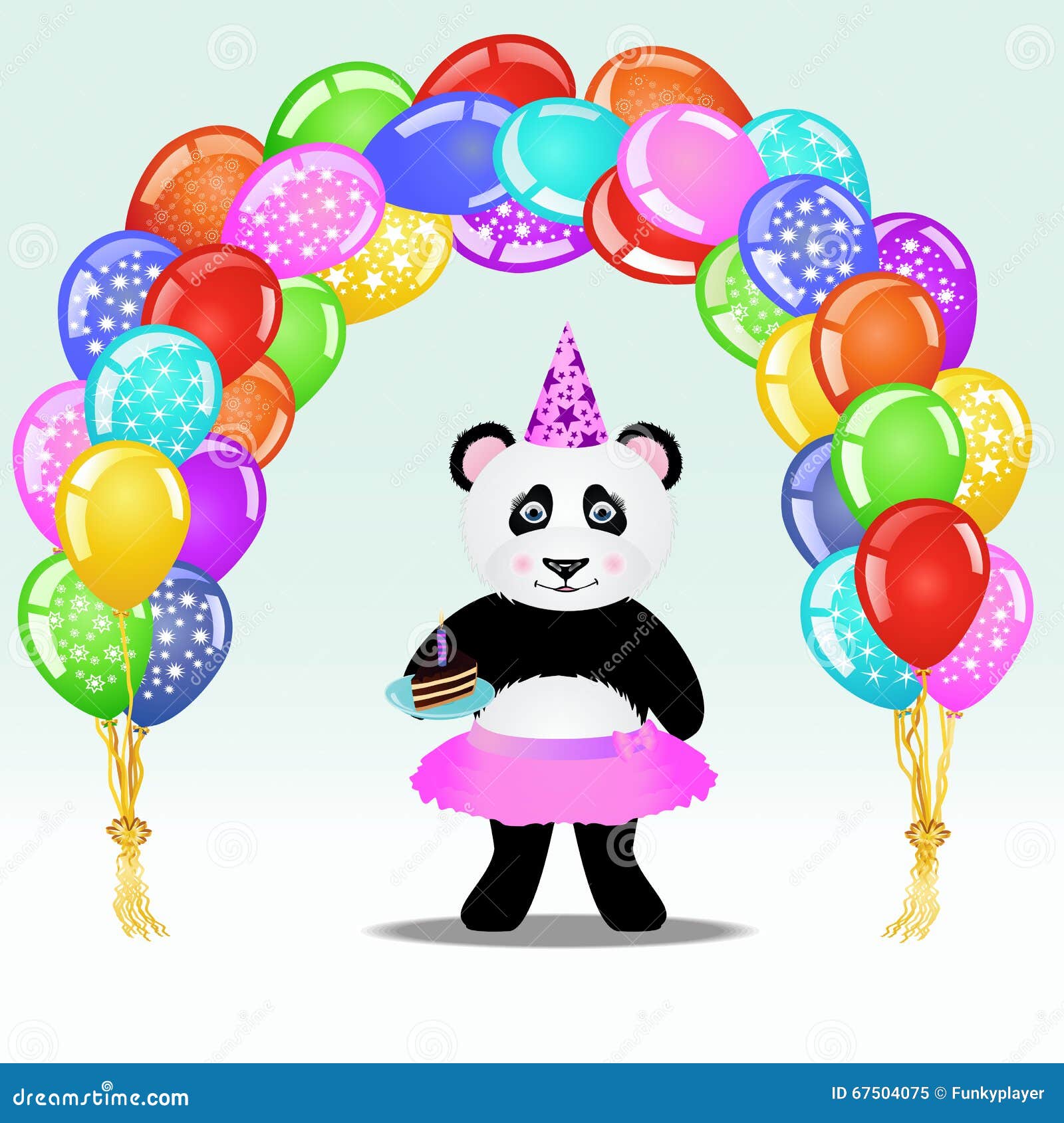 Cartoon Panda Girl in Party Hat with Birthday Cake Standing Under Birthday  Balloon Arch. Birthday Background Stock Vector - Illustration of  decoration, colourful: 67504075