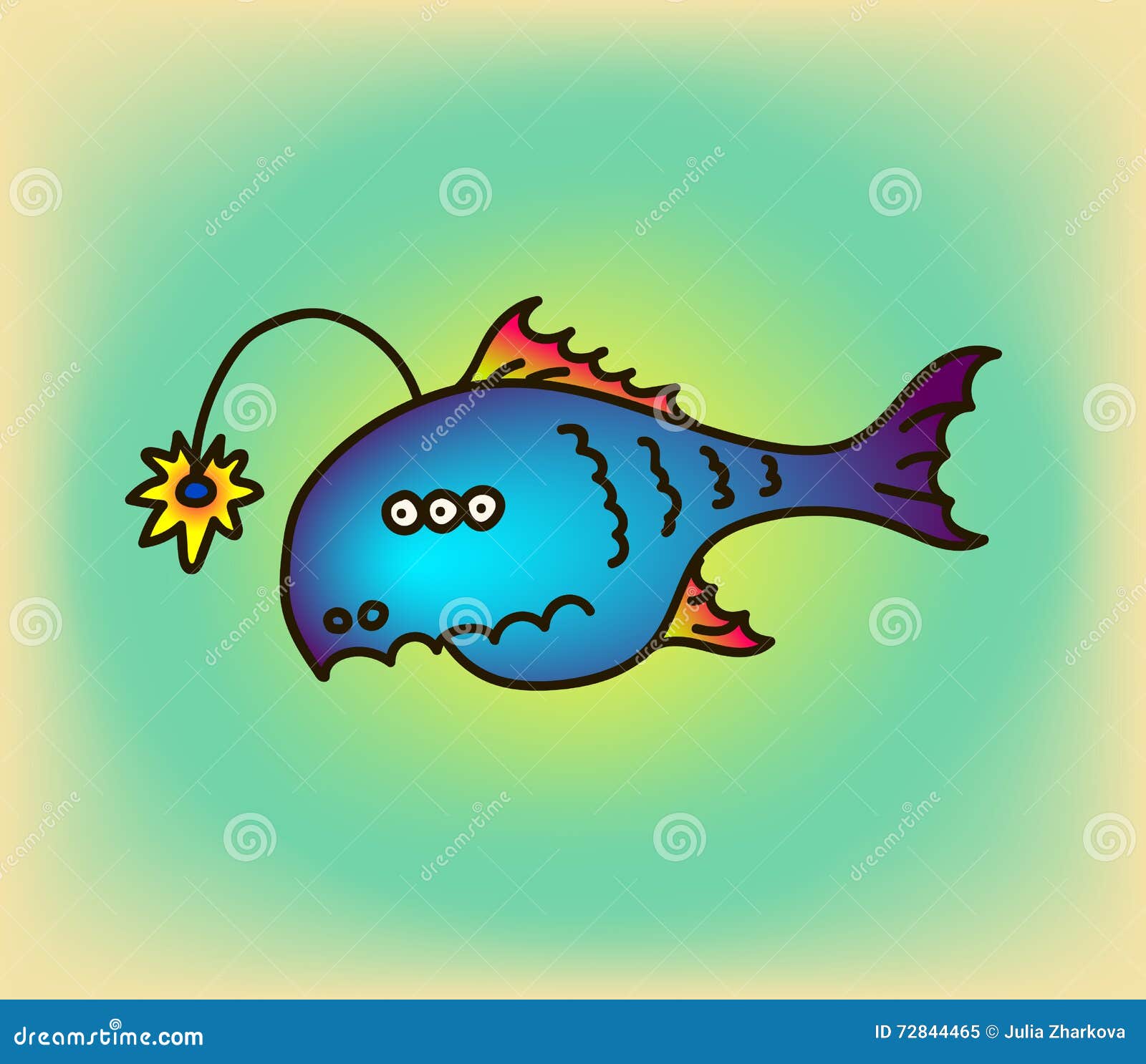 Cartoon Party Anglefish, Illustration. Mariana Trench Inhabitant Stock  Illustration - Illustration of ocean, mariana: 72844465