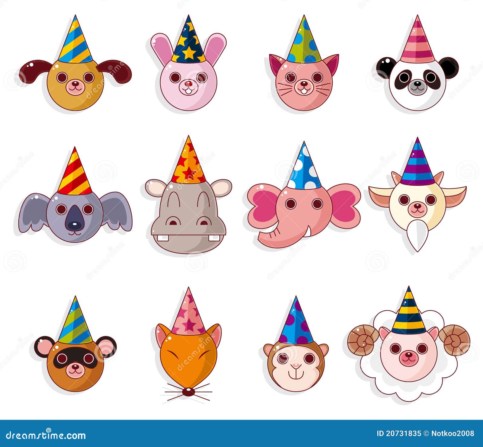 Cartoon Party Animal Icons Collection Stock Vector - Illustration of group,  face: 20731835