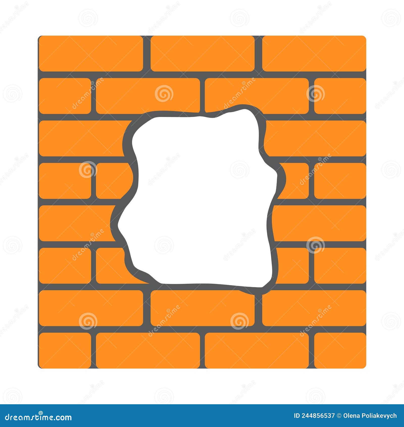 Cartoon Pattern with Red Brick Wall Hole on White Background. Vector