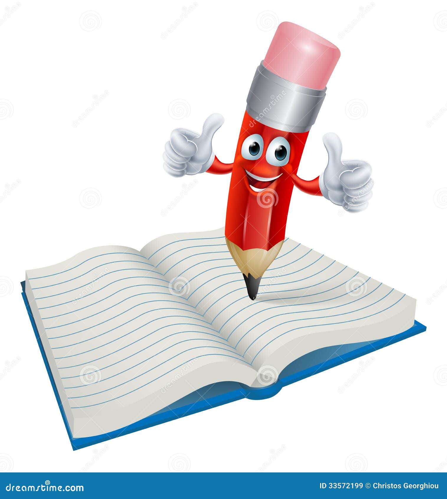 Cartoon Pencil Man Writing in Book Stock Vector - Illustration of