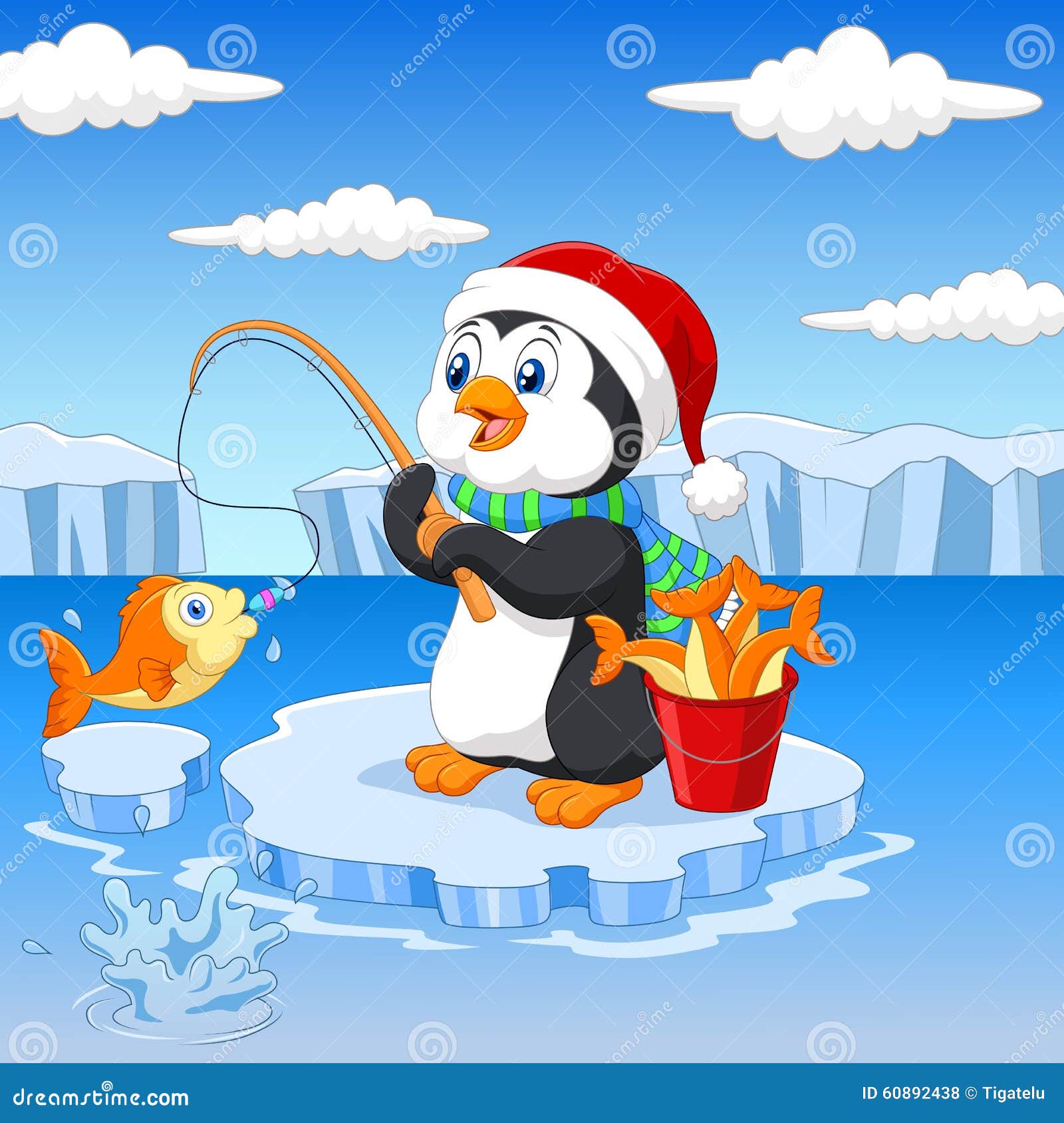 Download Cartoon Penguin Fishing On The Ice Stock Vector - Image ...