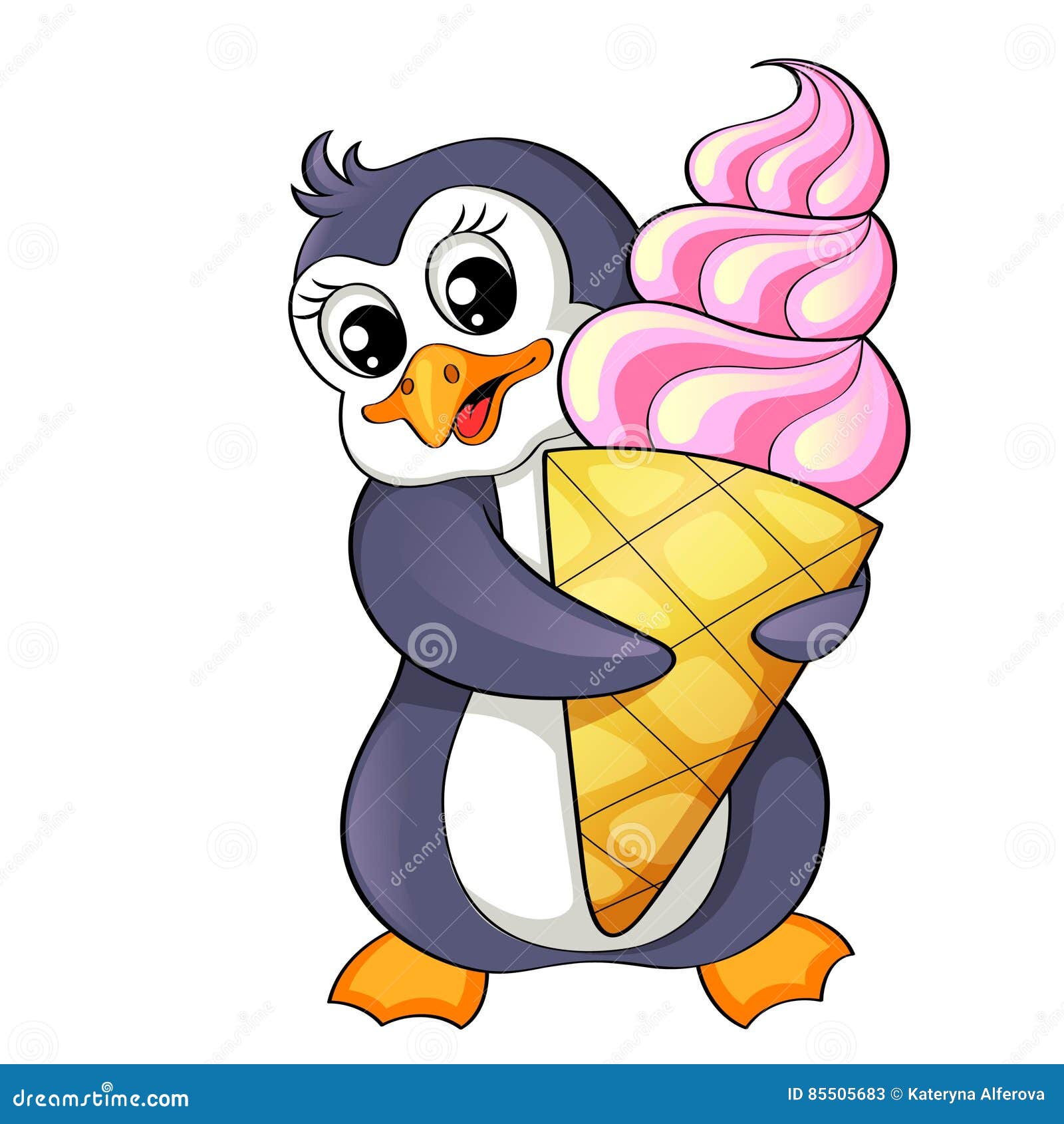 Cartoon Penguin with Ice Cream Stock Vector Illustration of cute