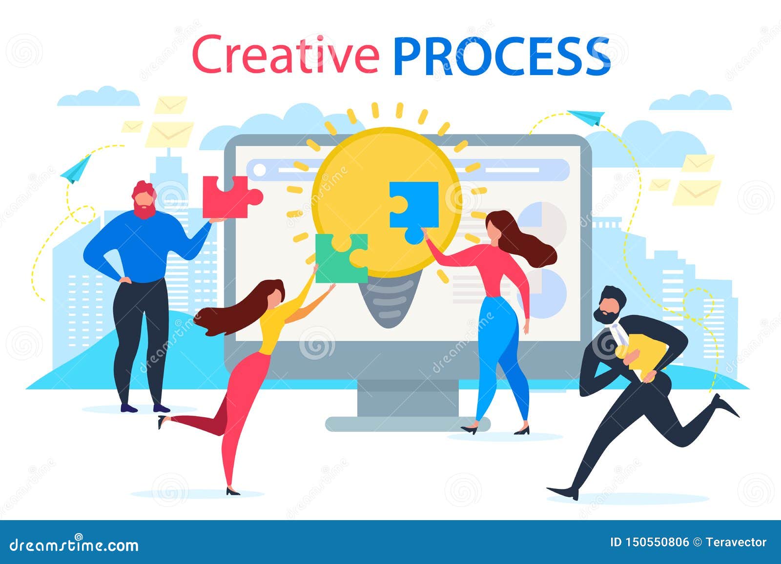 Cartoon People Join Jigsaw Puzzle Creative Process Stock Vector -  Illustration of character, connection: 150550806