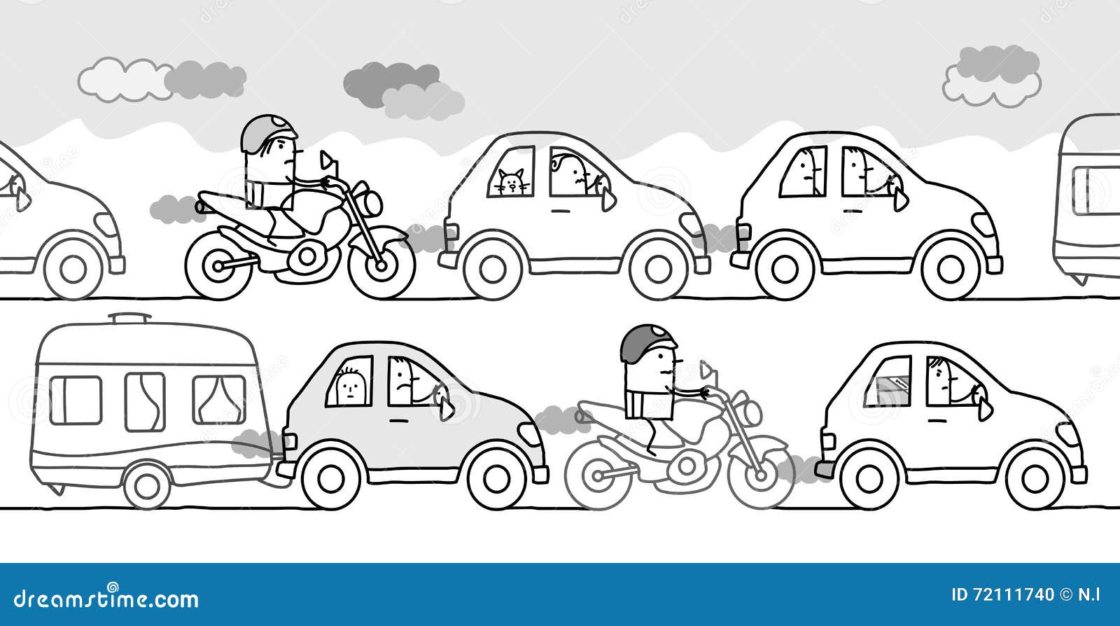 Cartoon People in a Polluted Traffic Jam Stock Vector Illustration of