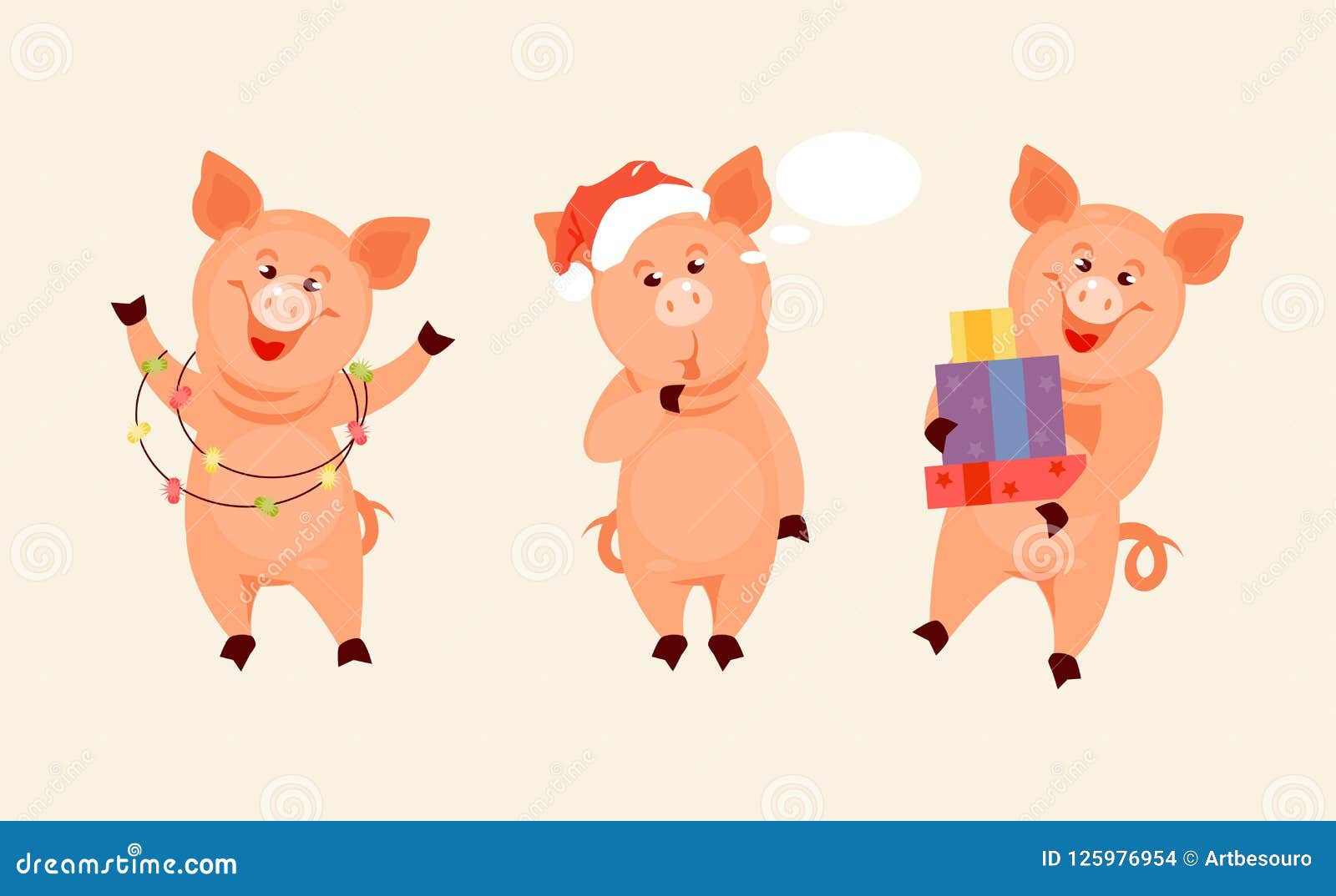Download Christmas pig vector set stock vector. Illustration of ...