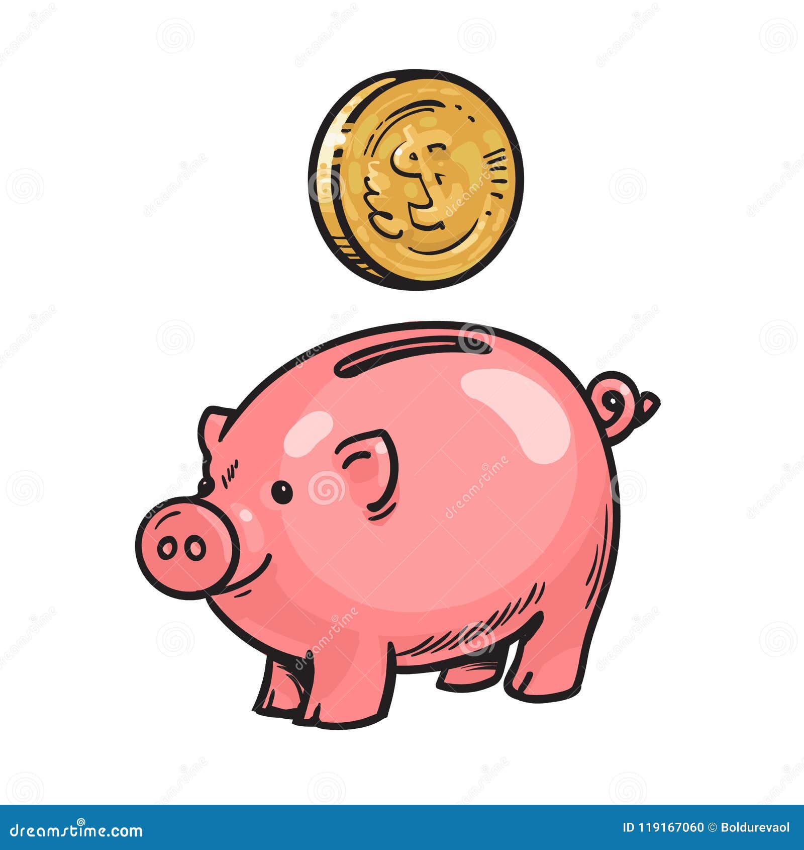 Cartoon Piggy Bank with Coin Stock Vector - Illustration of background,  piggybank: 119167060