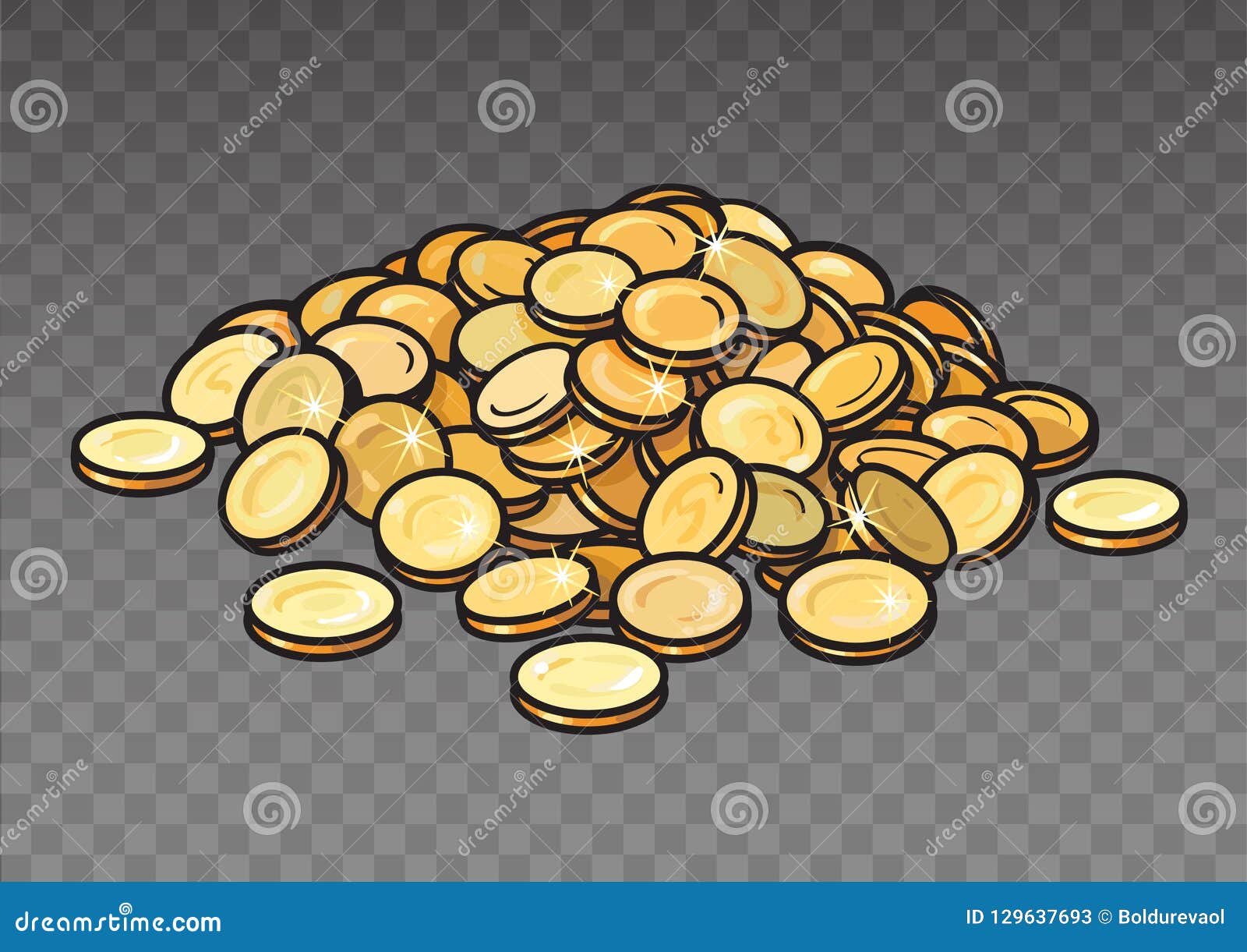 Cartoon Pile of Gold Coins Isolated on Transparent Background. Heap of