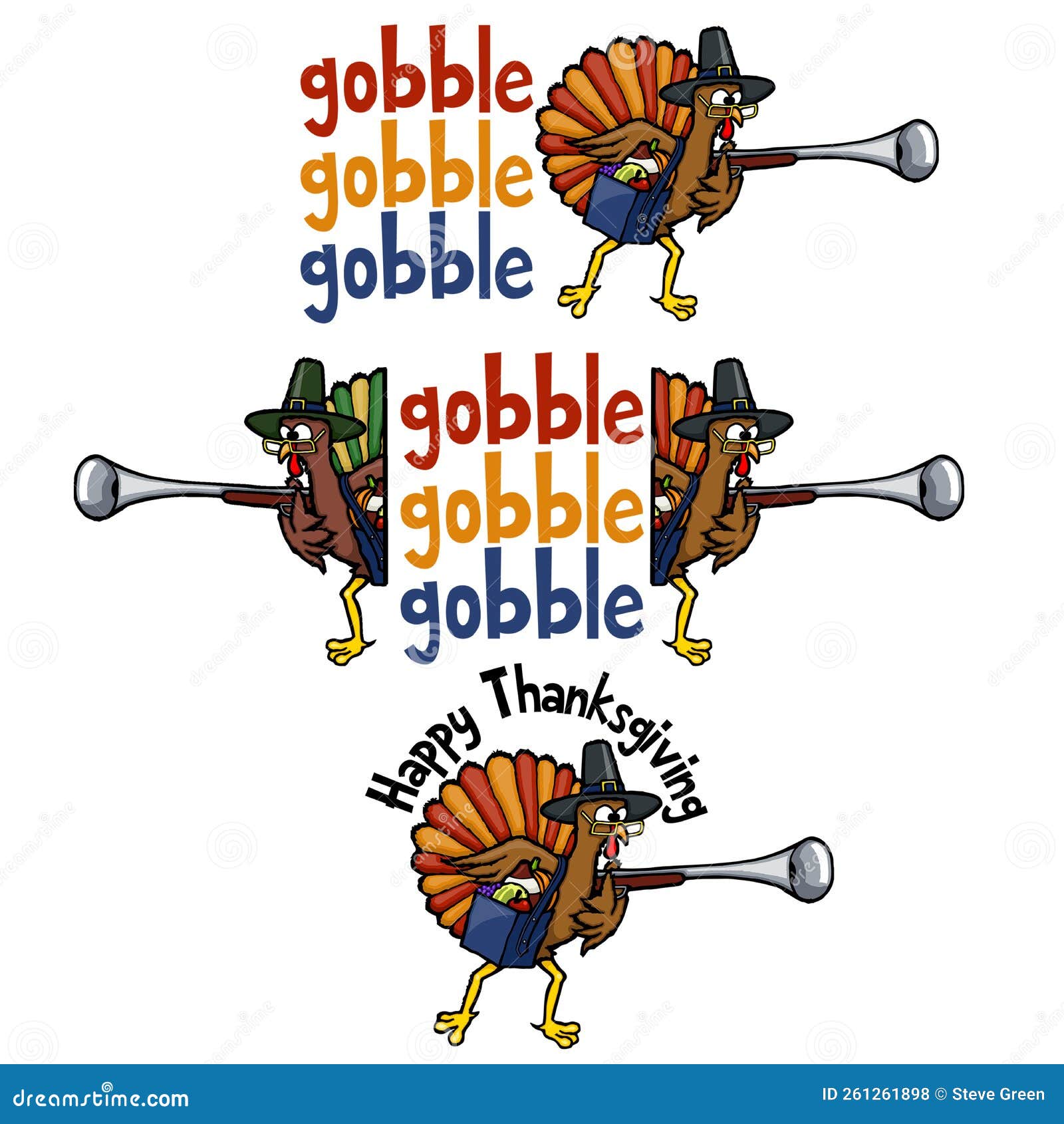 cartoon pilgrim thanksgiving turkey gobble