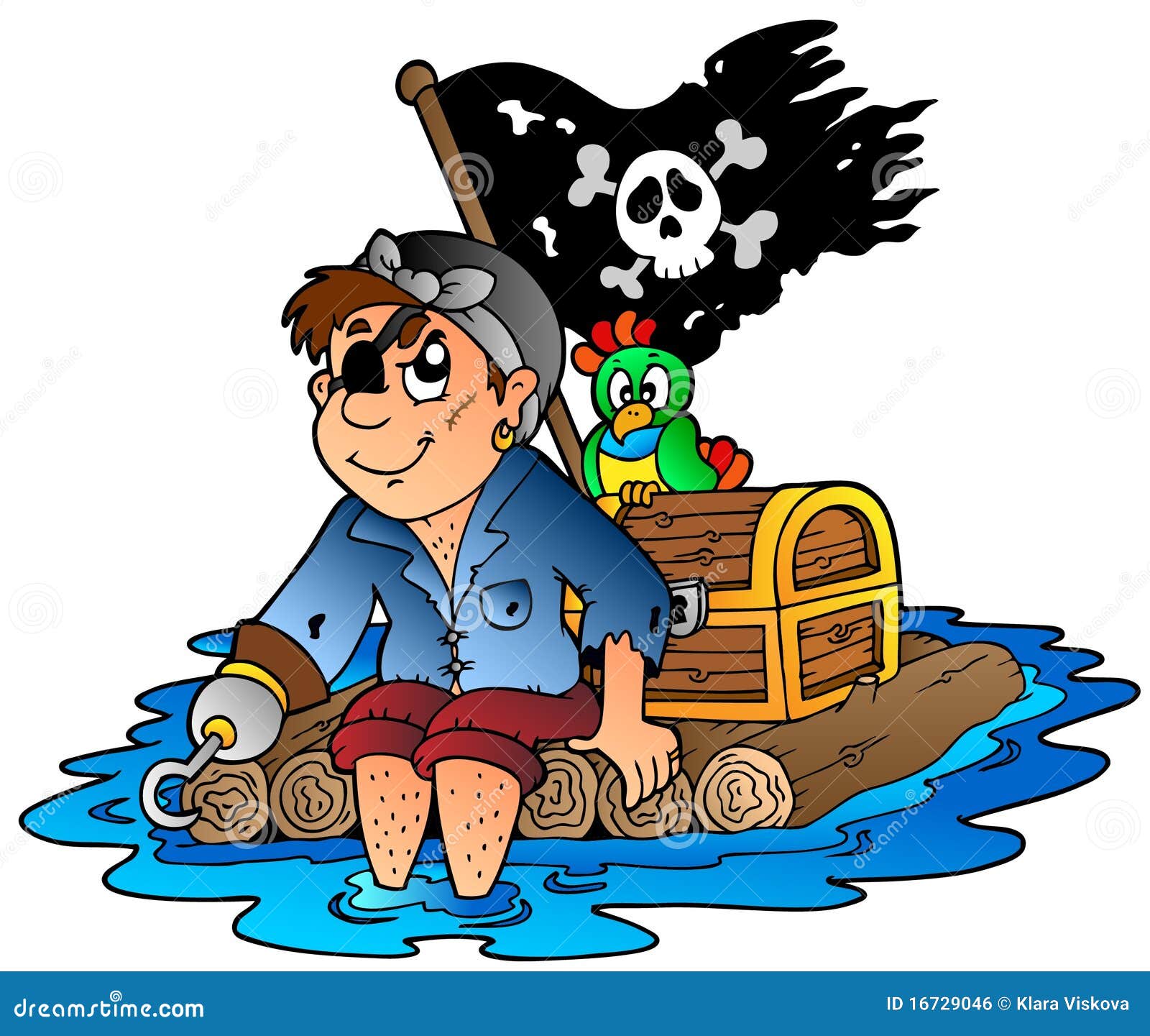 Cartoon Pirate Sailing On Raft Royalty Free Stock Image - Image 