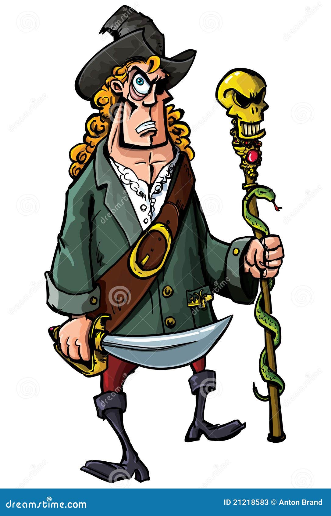 Cartoon Pirate with a Sword and Staff Stock Vector Illustration of