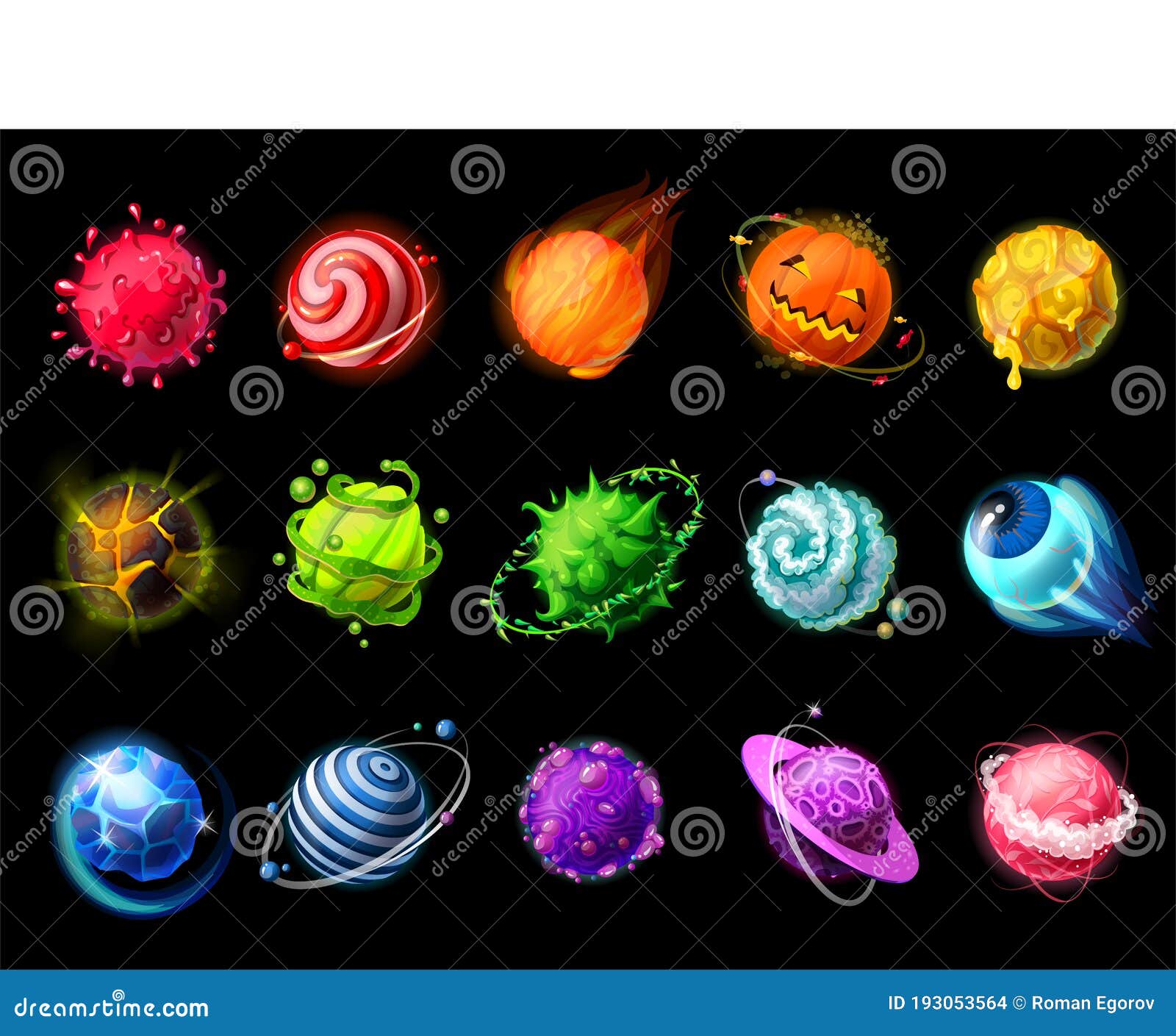 Cartoon Planets. Space Fantasy Color Asteroids, Meteors, Ice Comets, Lava  and Gas Planets. Vector Set of Isolated Stock Vector - Illustration of  icon, cosmic: 193053564
