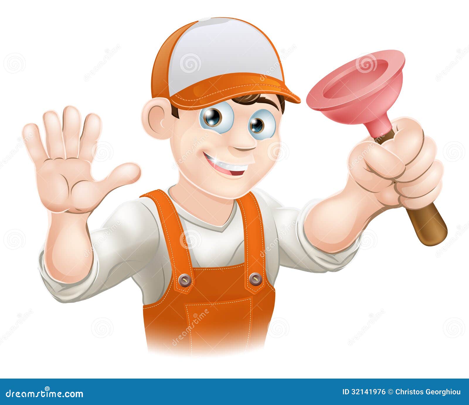cartoon plumber holding plunger