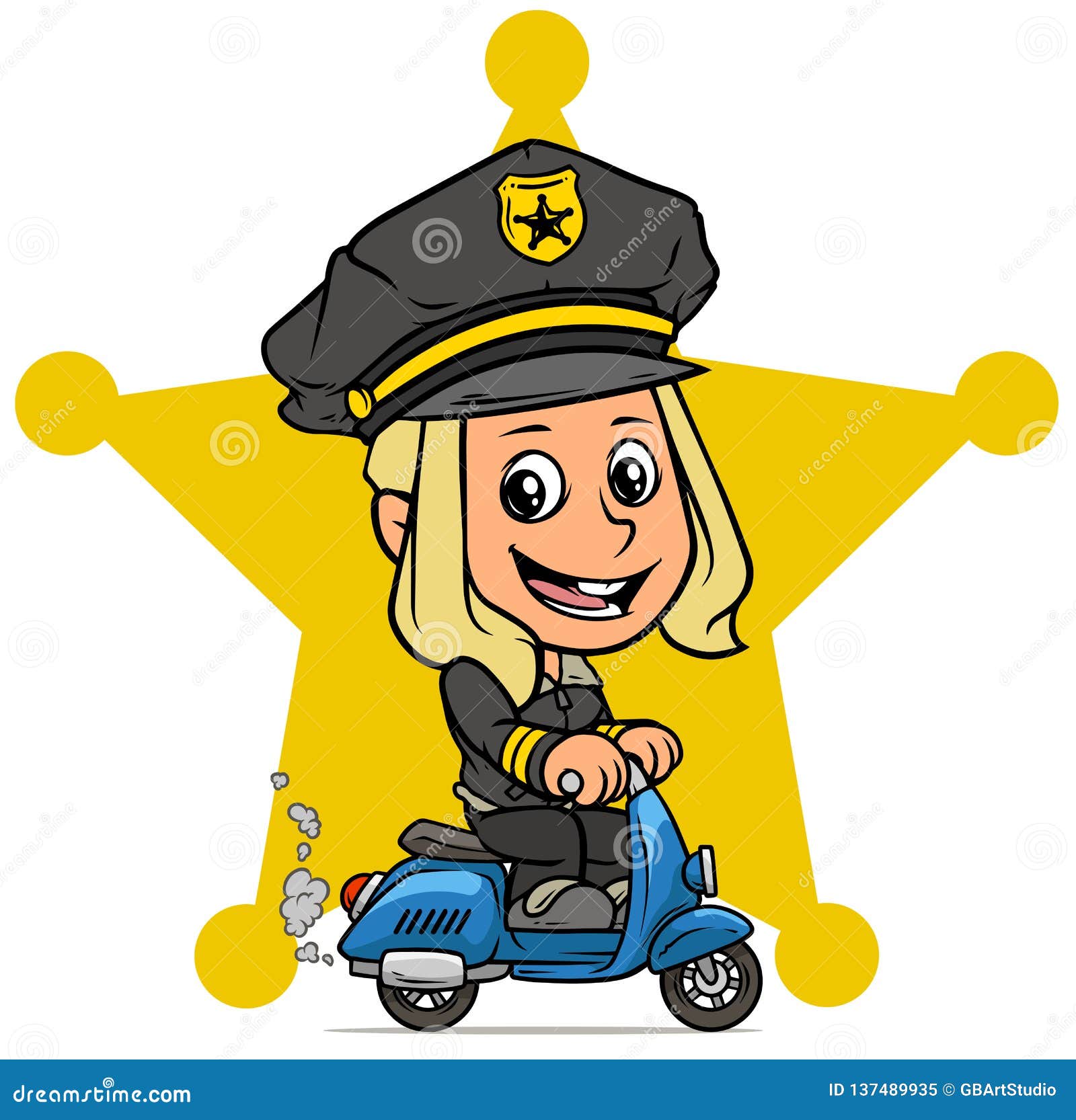 Cartoon Police Girl Character Riding on Scooter Stock Vector - Illustration  of female, cartoon: 137489935