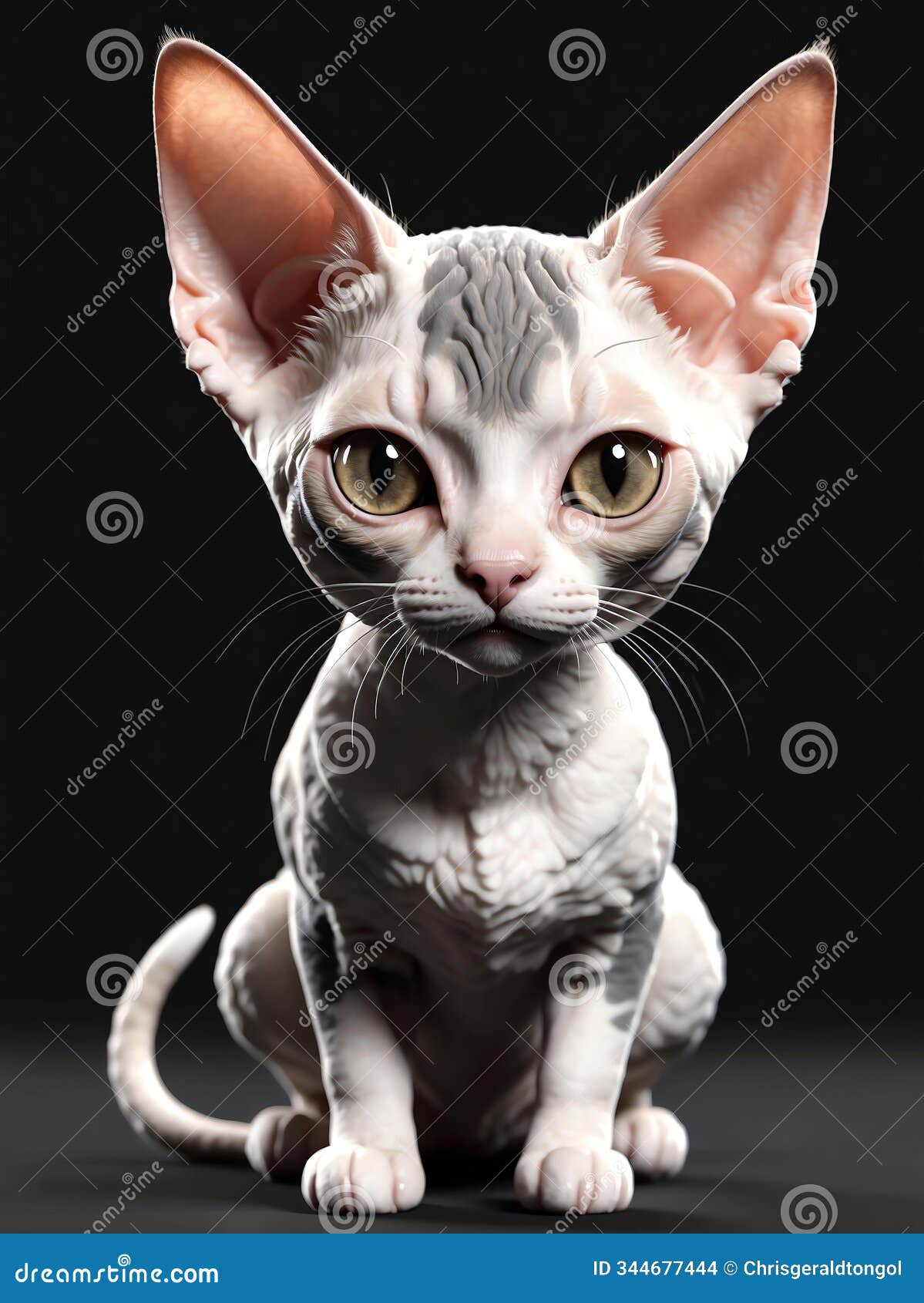 cartoon portrait of a devon rex cat  on a blac ai generated