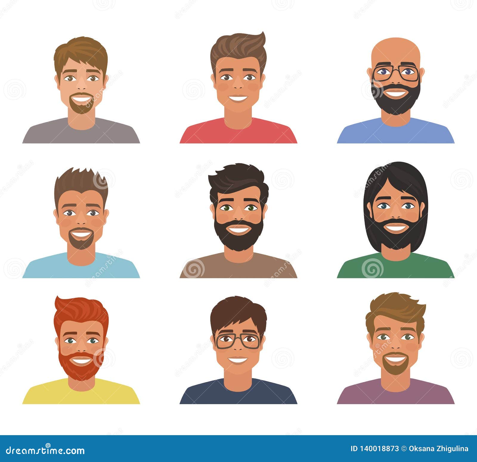 Set of Mens Avatars with Various Hairstyle: Long or Short Hair, Bald, with  Beard or without. Stock Vector - Illustration of diversity, glasses:  140018873