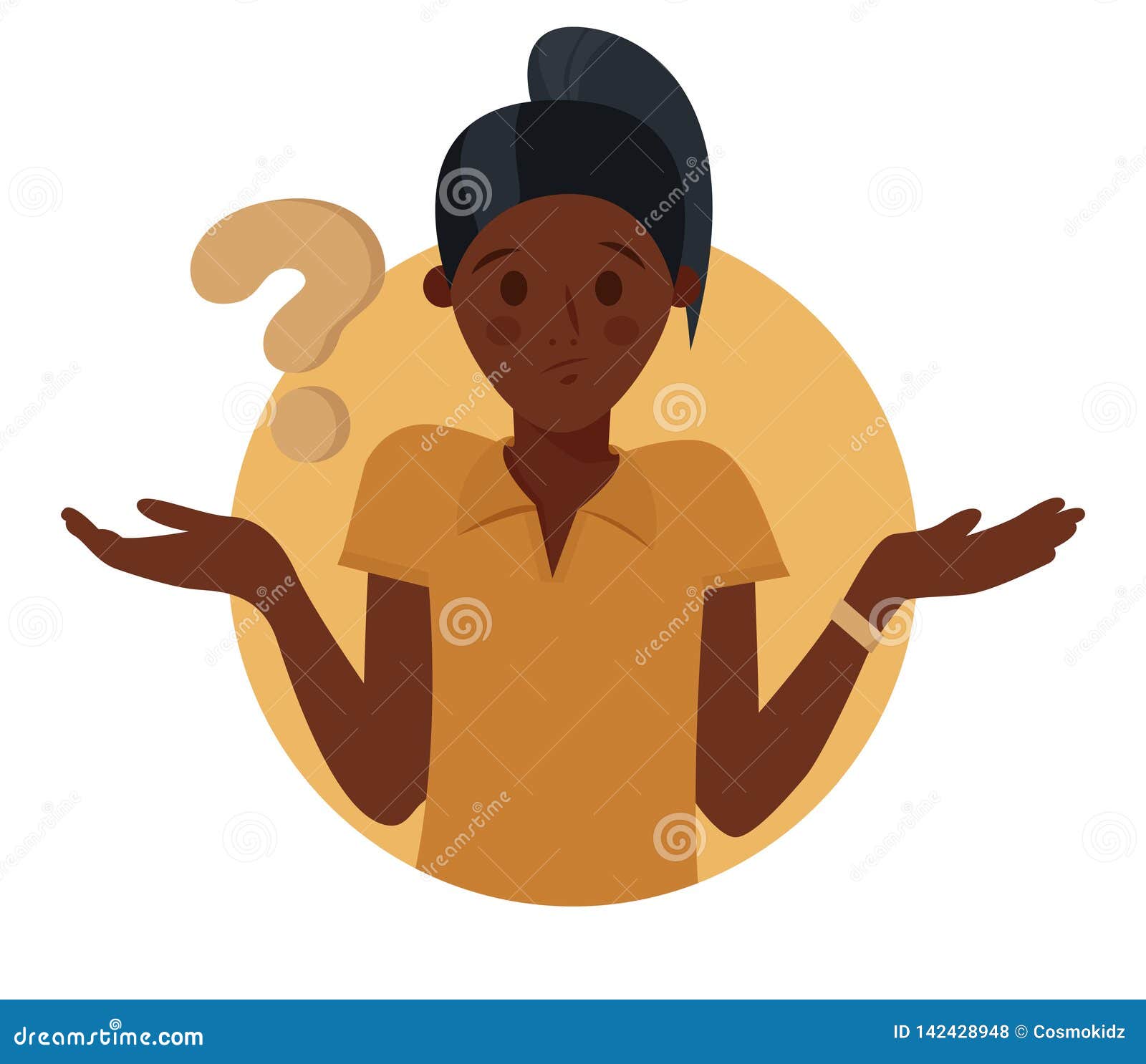 Cartoon Pretty Black Girl Doubts Thinks Why Woman With Question Mark