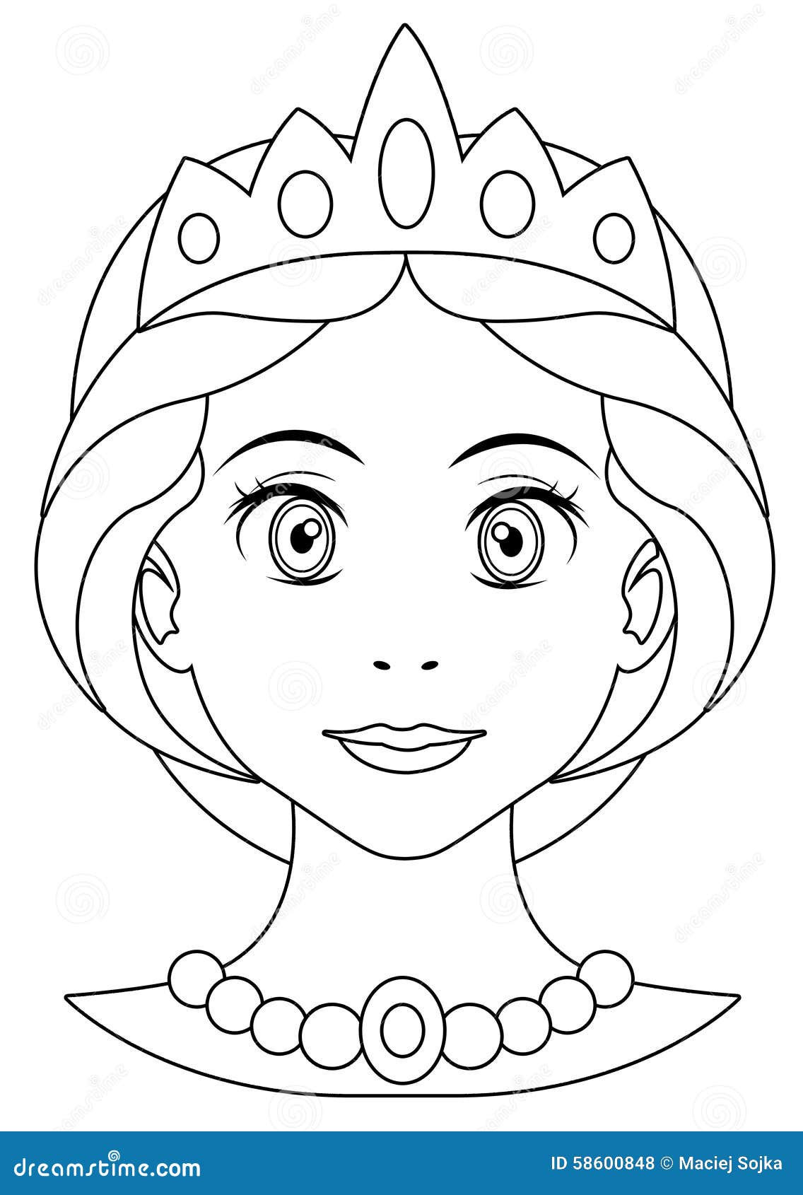 Cartoon Princess Coloring Page Stock Illustration - Illustration of  drawing, face: 58600848