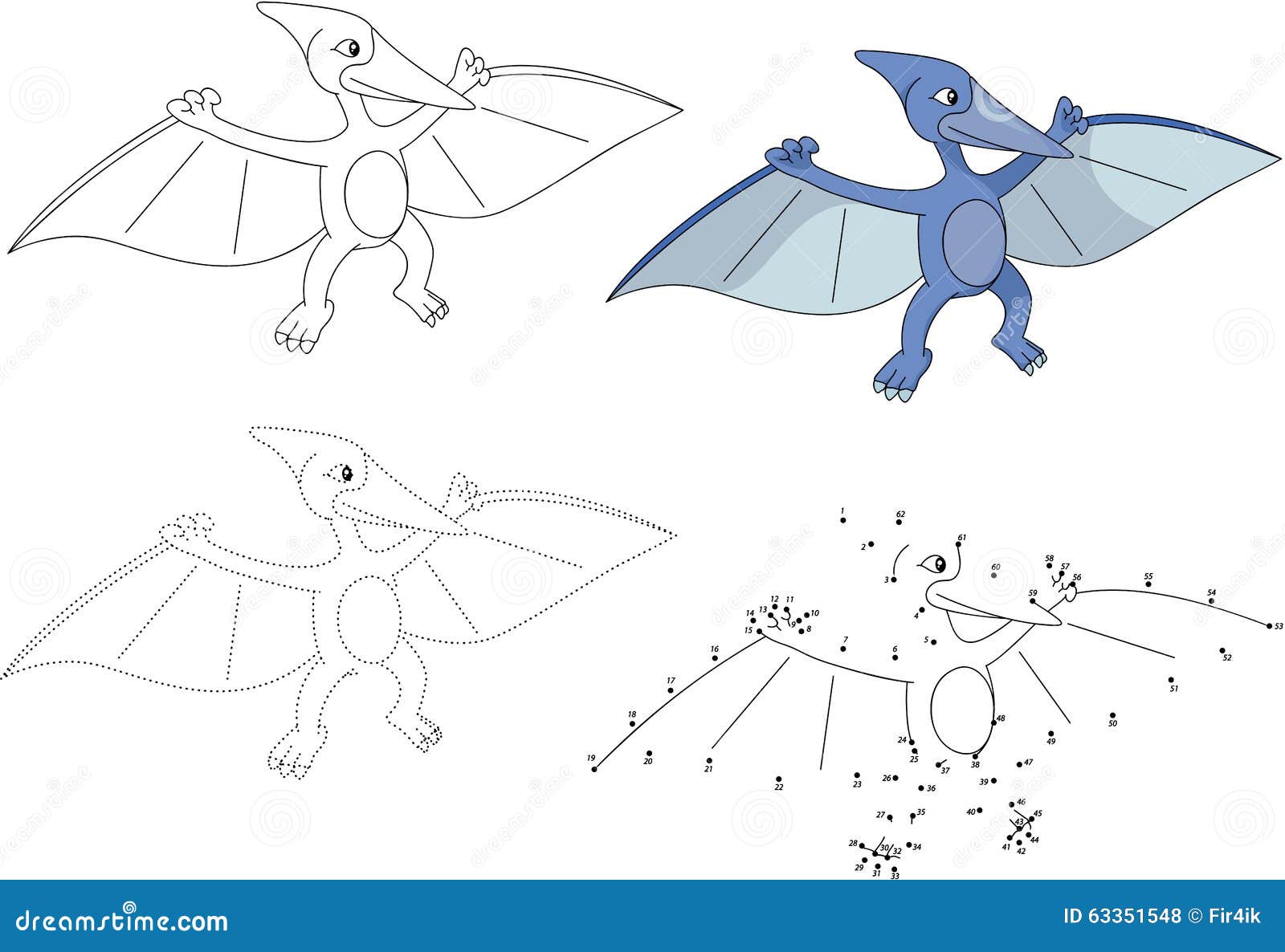 cartoon pterodactyl.  . dot to dot game for kids