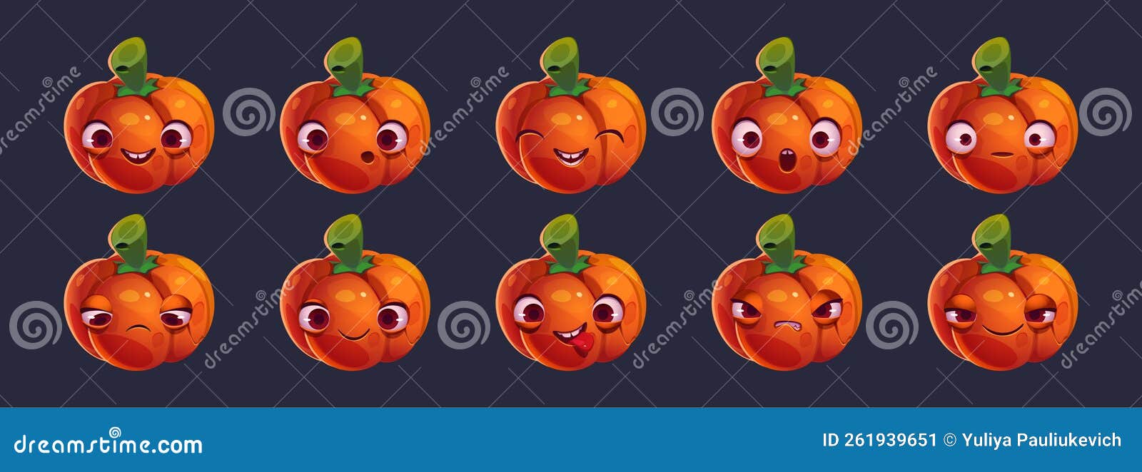 Cartoon Pumpkin Character with Different Emotions Stock Vector ...