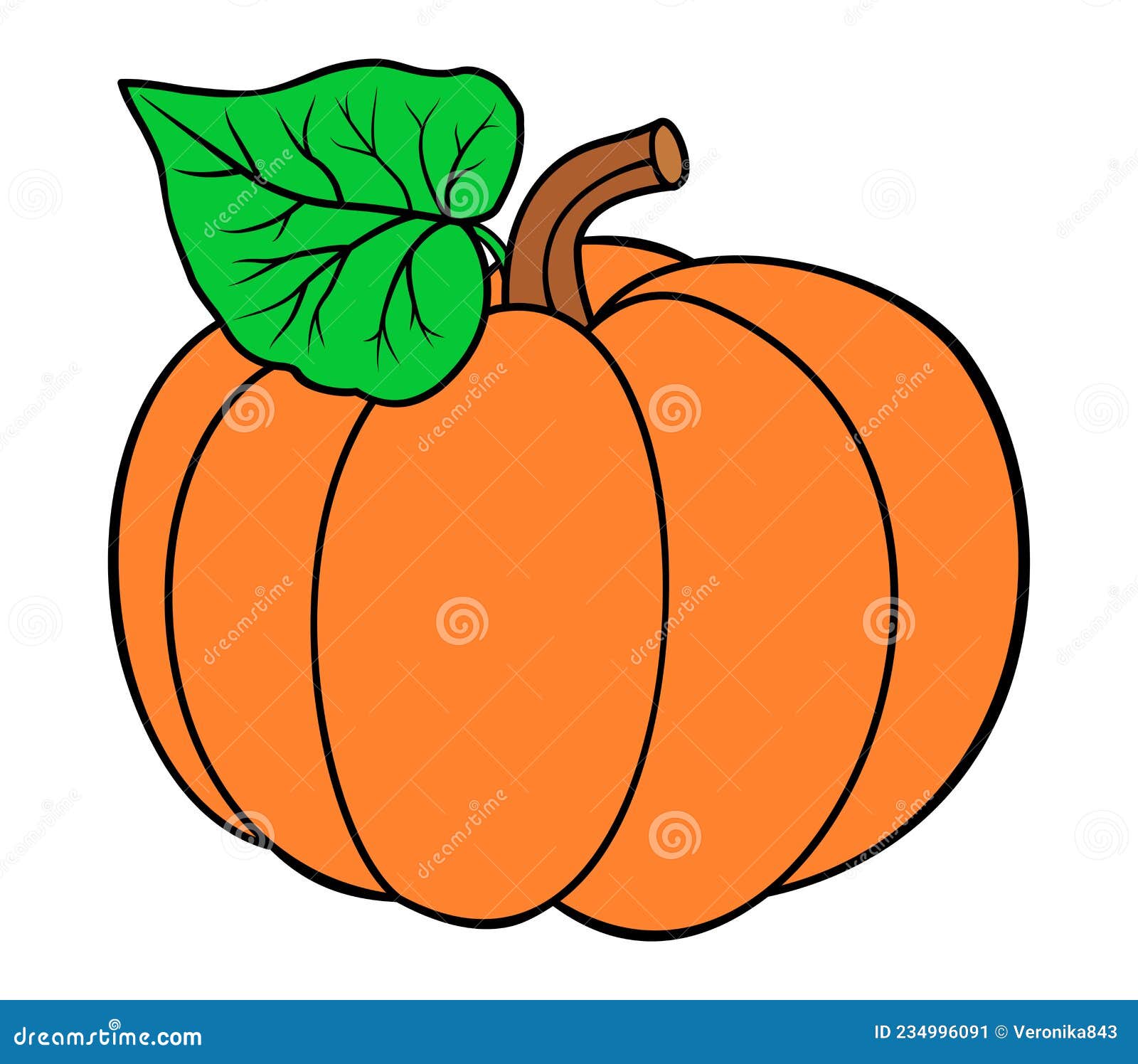 Cartoon Pumpkin with Leaf. Squash Vector Illustration Isolated on White