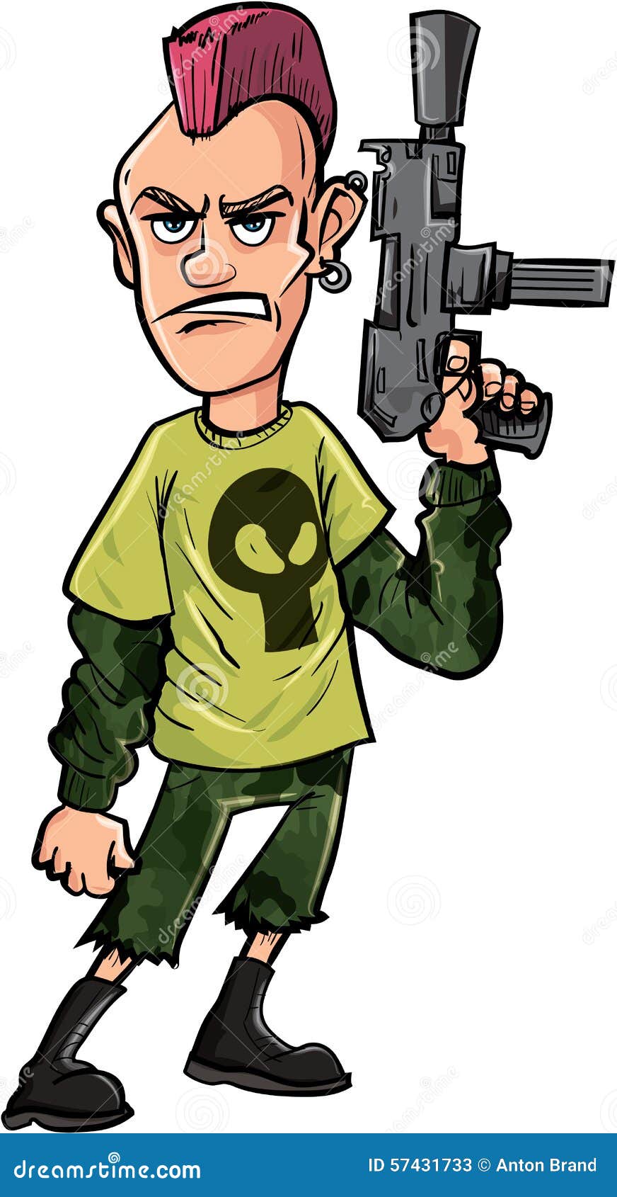 Cartoon Punk with Machine Gun Stock Illustration - Illustration of ...