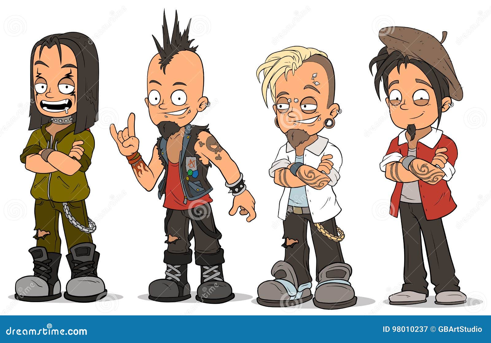 cartoon punk rock metal guys characters  set