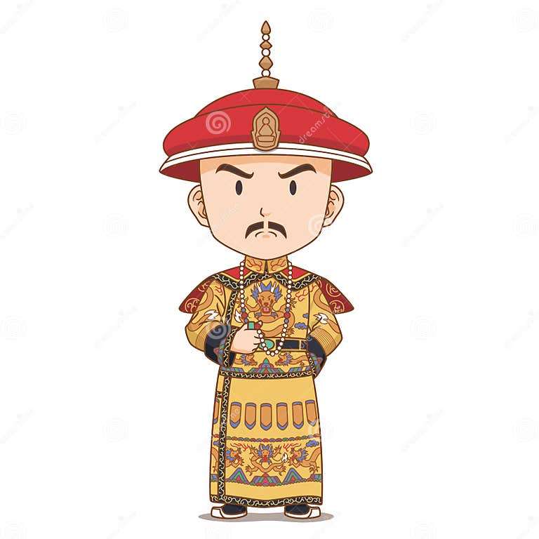 Cartoon Qing Dynasty Emperor of China. Stock Vector Illustration of
