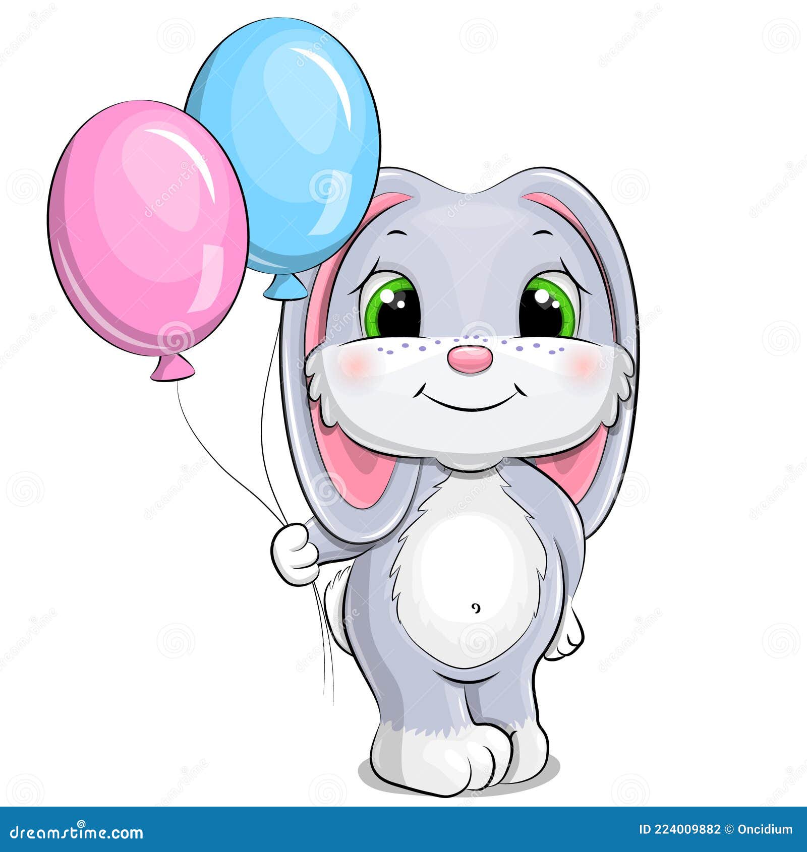 Cartoon Rabbit with Blue and Pink Balloons. Stock Vector - Illustration of  girl, cartoon: 224009882
