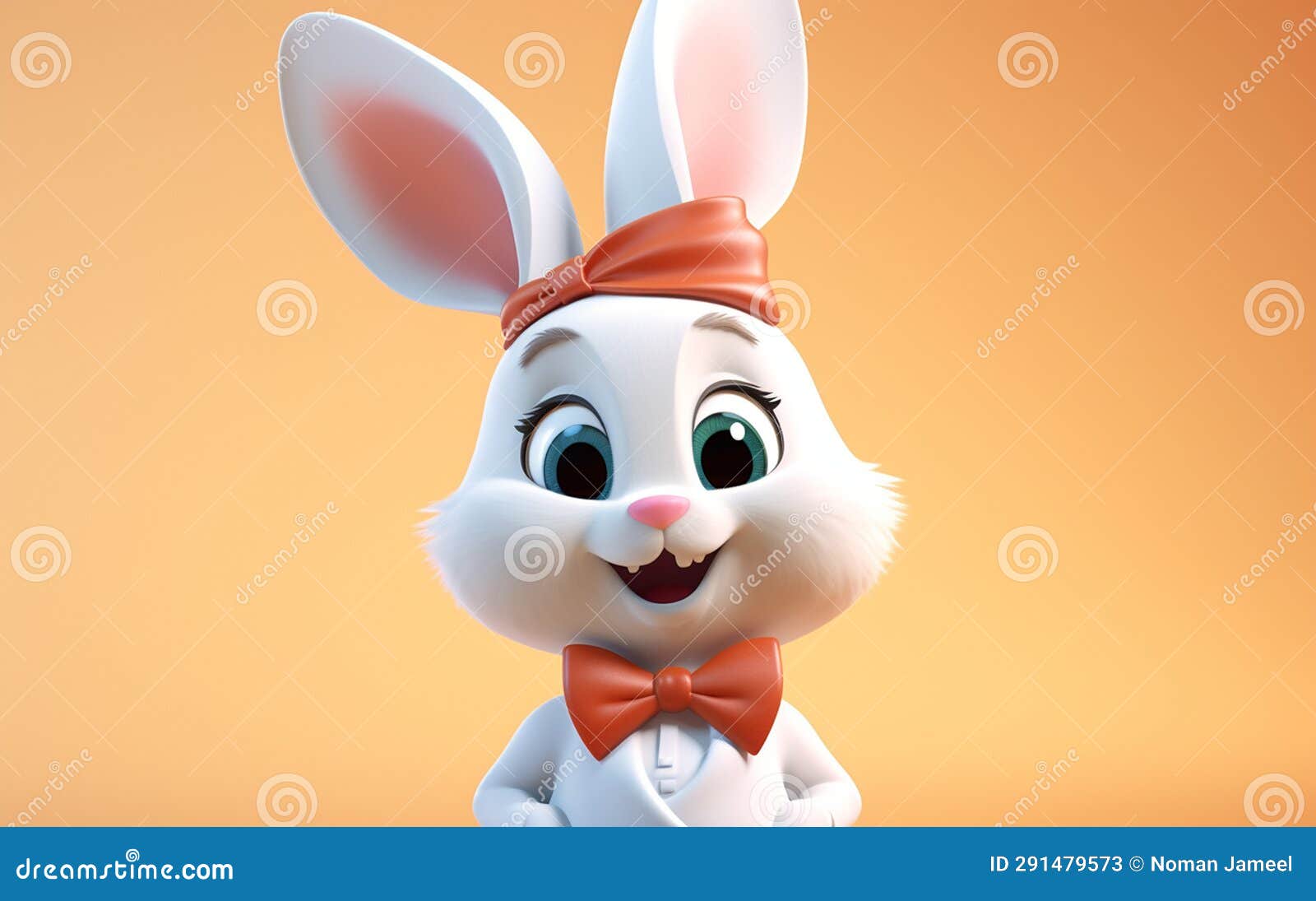 Cartoon Rabbit with Chef Hat and Bow Tie 3D Illustration Stock