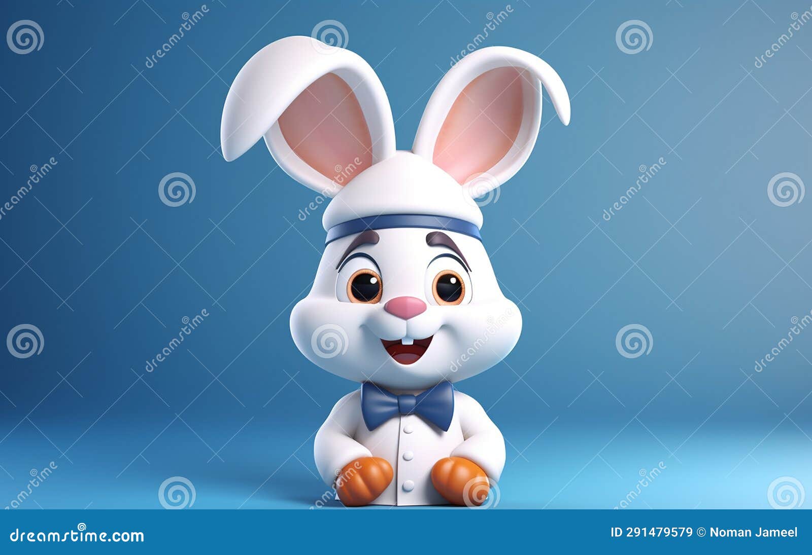 Cartoon Rabbit with Chef Hat and Bow Tie 3D Illustration Stock