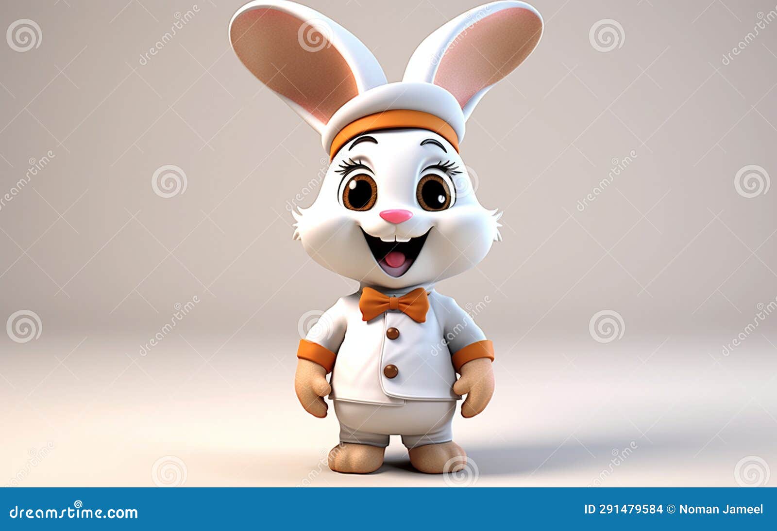 Cartoon Rabbit with Chef Hat and Bow Tie 3D Illustration Stock