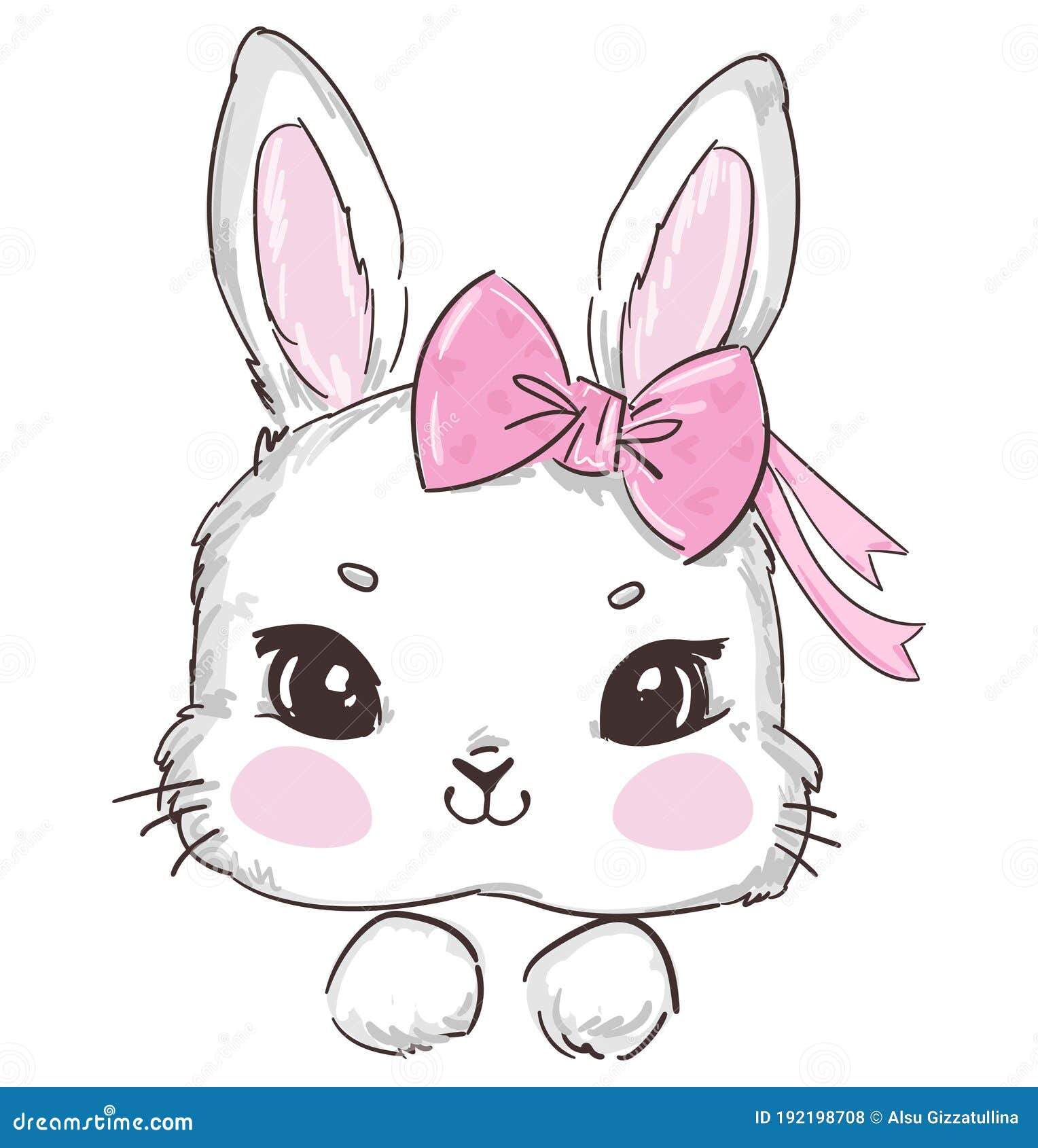 Cartoon Rabbit and Pink Bow. Hand Drawn Cute Bunny Isolated on White  Background. Print Design Rabbit. Children Print on T-shirt. Stock  Illustration - Illustration of hare, happy: 192198708
